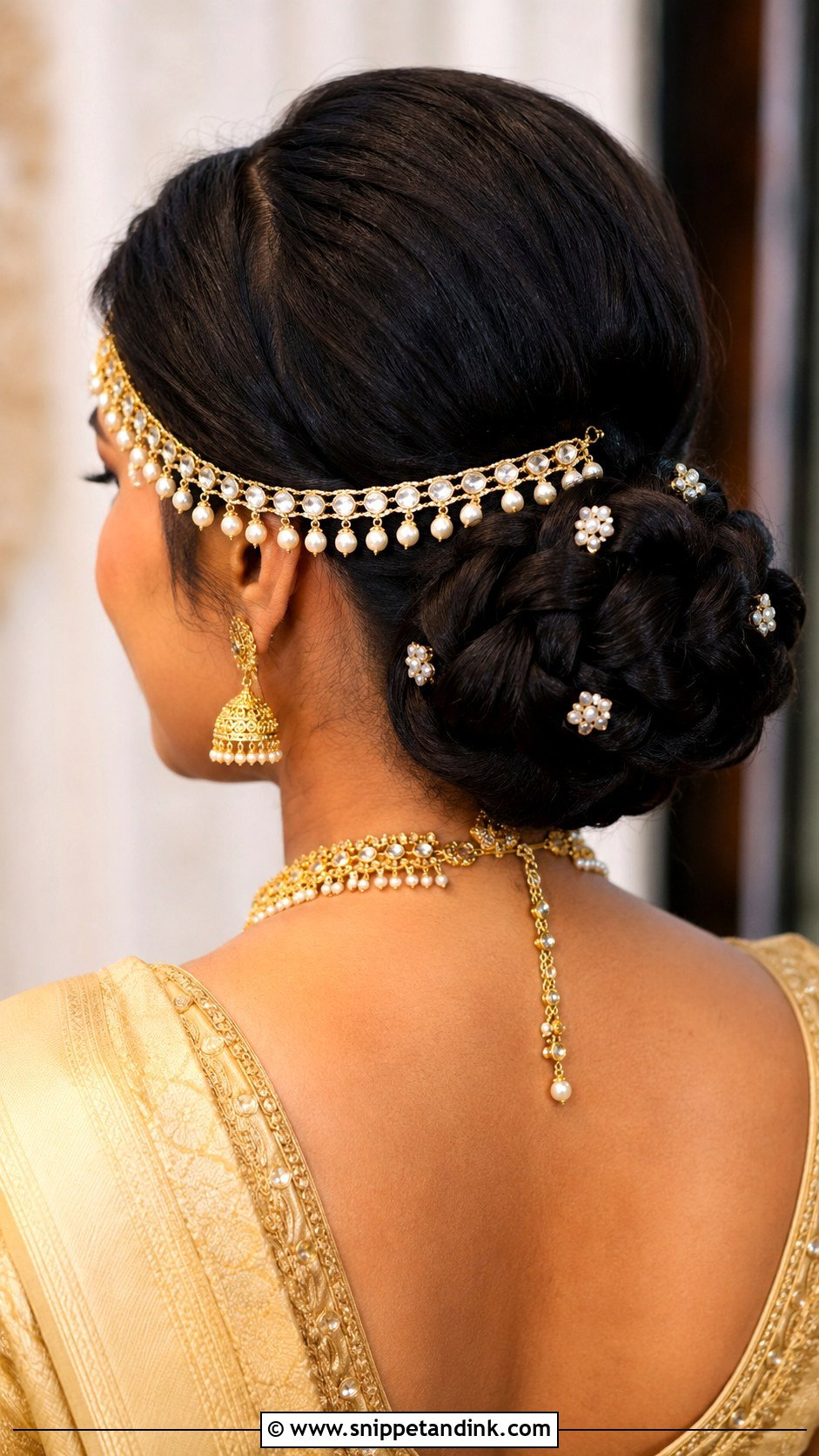 Bridal Mathapatti Braided Bun - Snippet and Ink - 20 Bridal Mathapatti Hairstyles