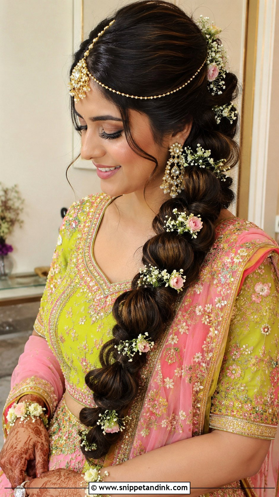 Bridal Mathapatti Bubble Braid - Snippet and Ink - 20 Bridal Mathapatti Hairstyles