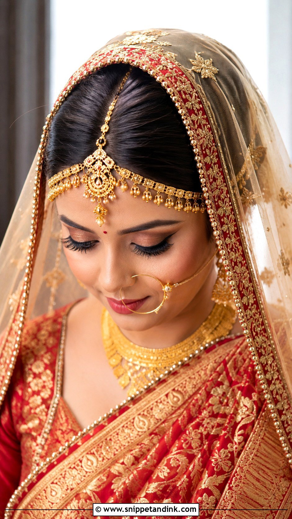 Bridal Mathapatti Bun With Dupatta - Snippet and Ink - 20 Bridal Mathapatti Hairstyles