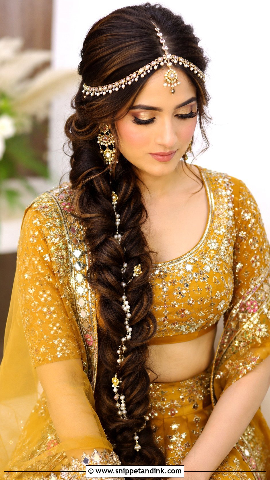 Bridal Mathapatti Fishtail Braid - Snippet and Ink - 20 Bridal Mathapatti Hairstyles