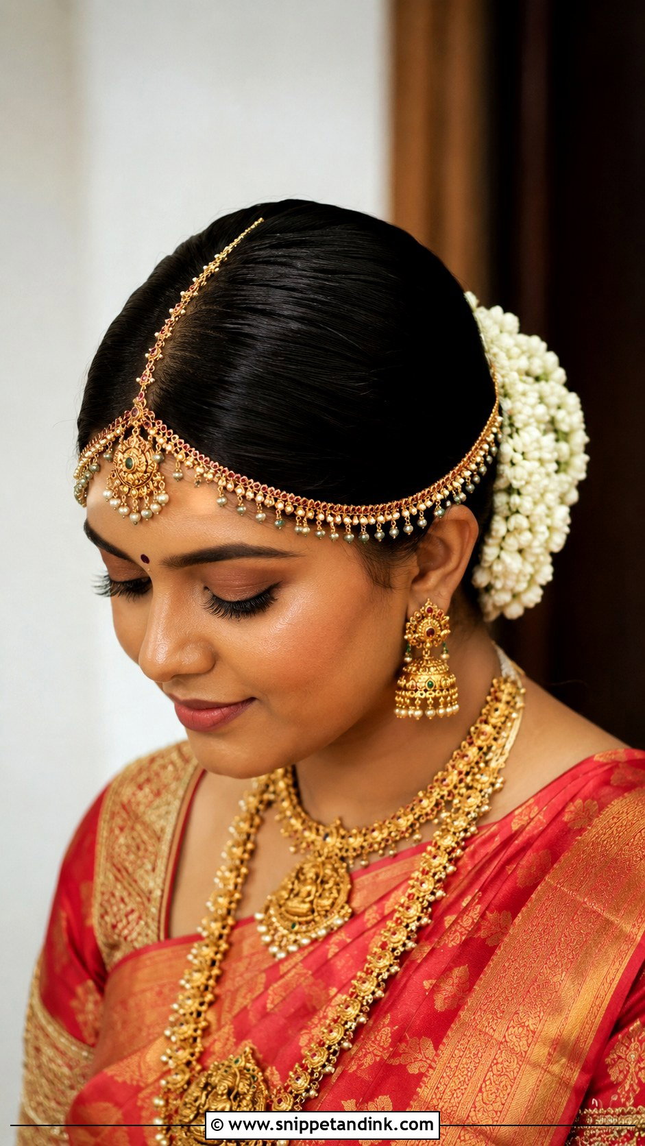 Bridal Mathapatti Gajra Bun - Snippet and Ink - 20 Bridal Mathapatti Hairstyles