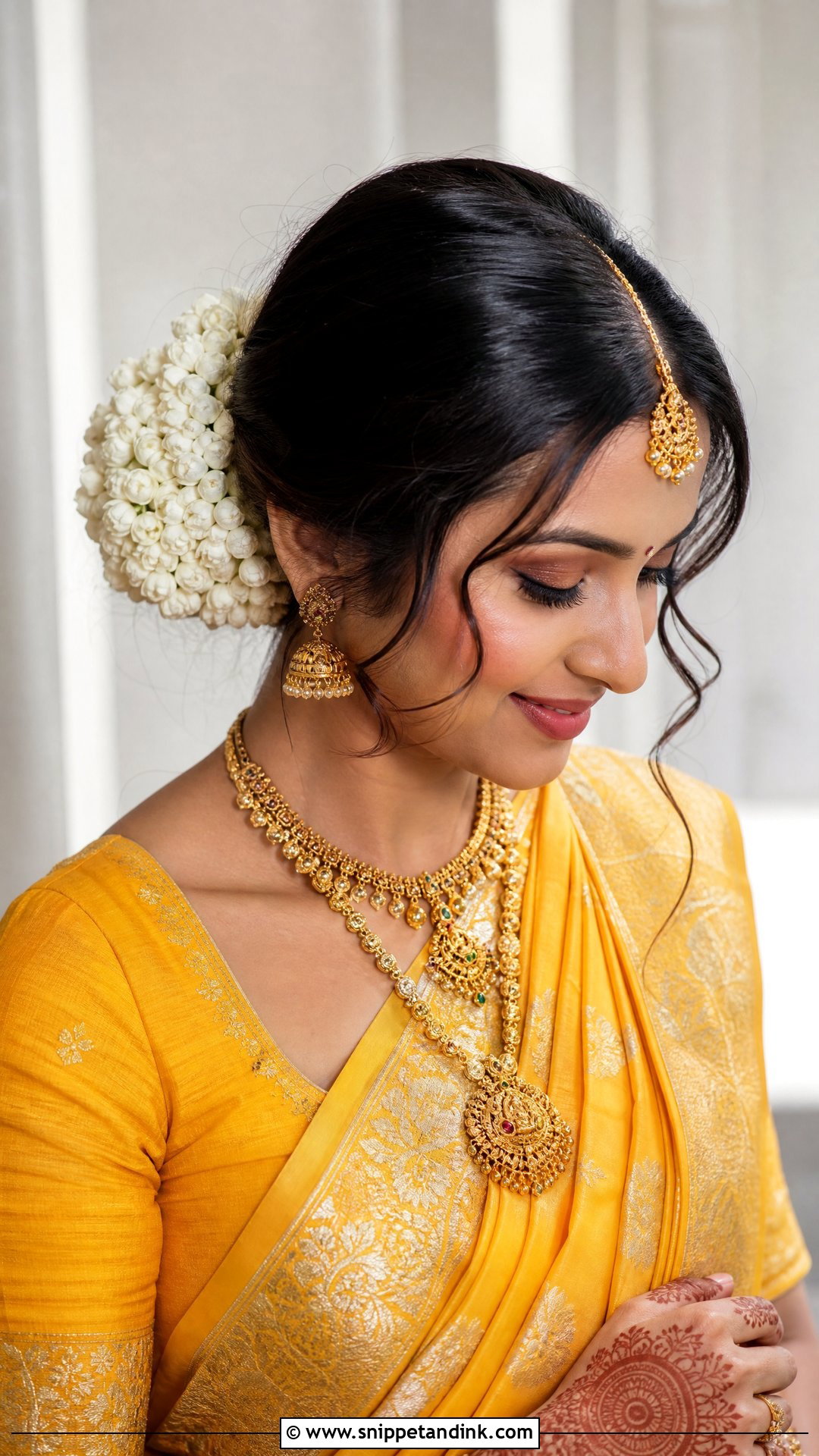 Bridal Mehendi Gajra Bun - Snippet and Ink - 15 Bridal Mehendi Hairstyles