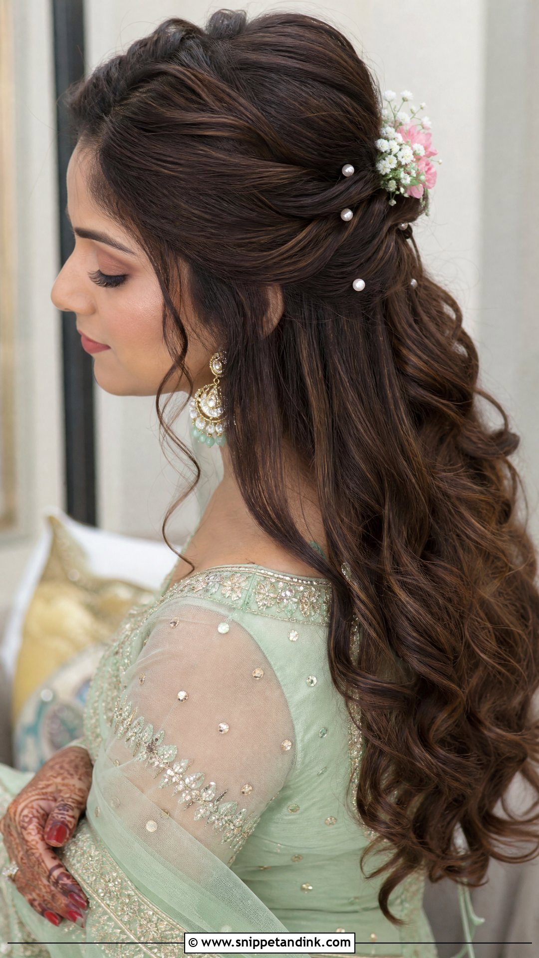 Bridal Mehendi Half Up Hairstyle - Snippet and Ink - 15 Bridal Mehendi Hairstyles