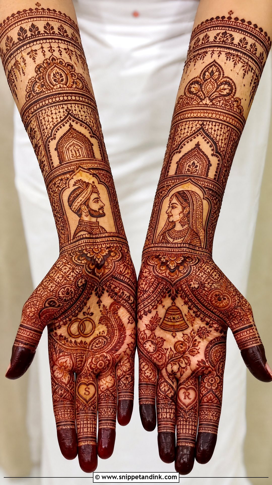 Bridal Mehndi Design With Bride And Groom Portrait - Snippet and Ink - 20 Modern Bridal Mehndi Designs