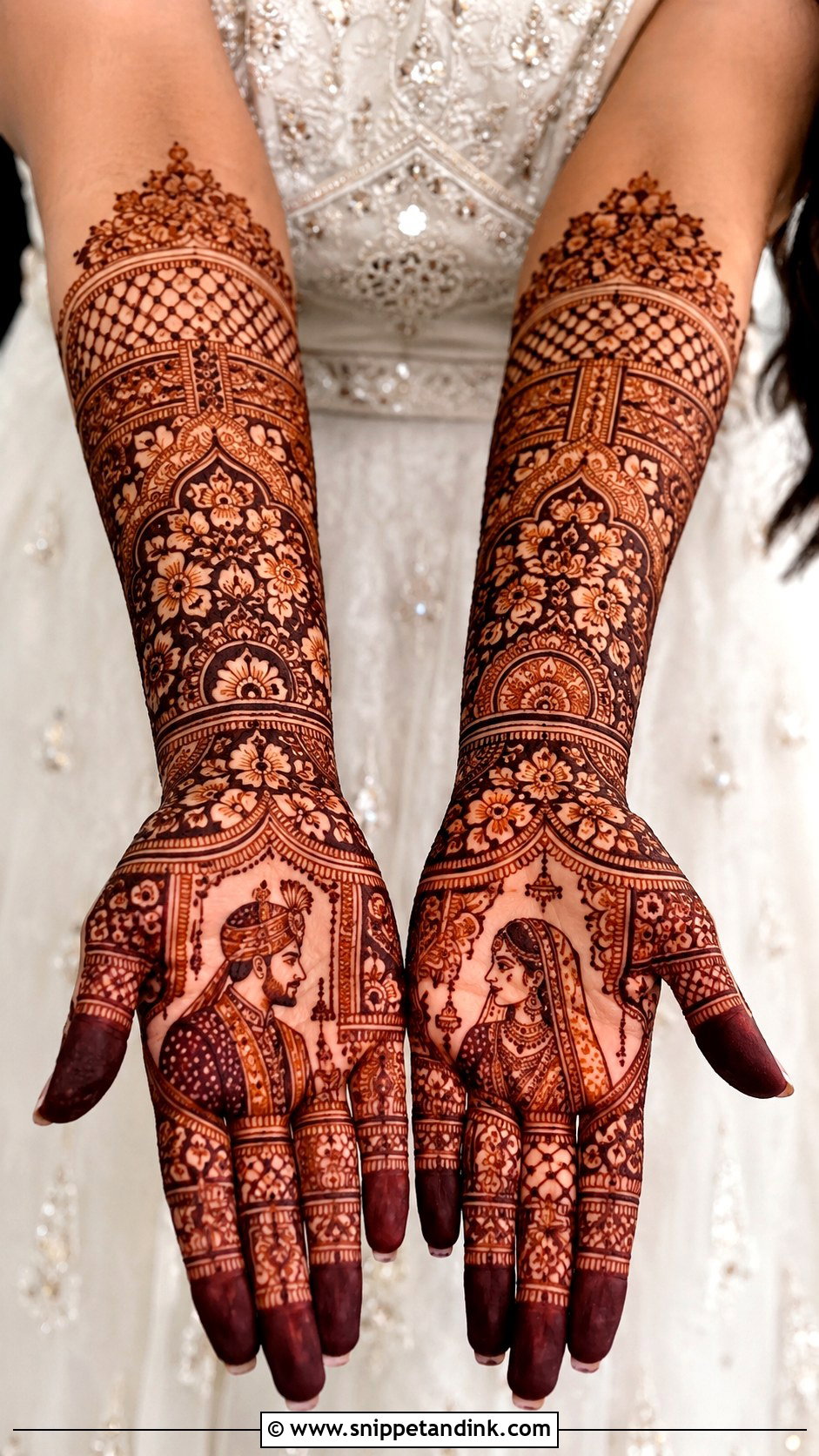 Bridal Mehndi Design With Bride And Groom Portrait - Snippet and Ink - 35 Bridal Mehndi Designs