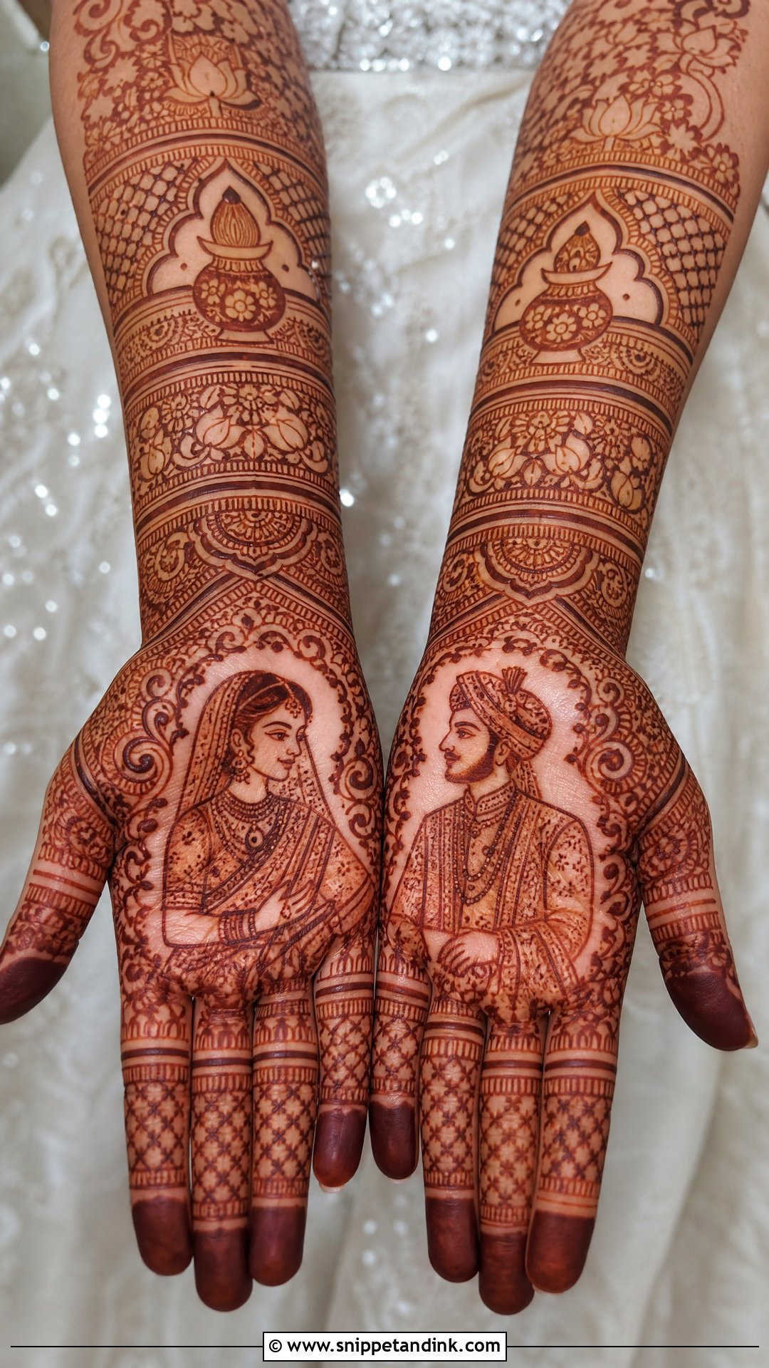 Bridal Mehndi Design With Bride And Groom Portrait - Snippet and Ink - 20 Bridal Mehndi Designs Figures