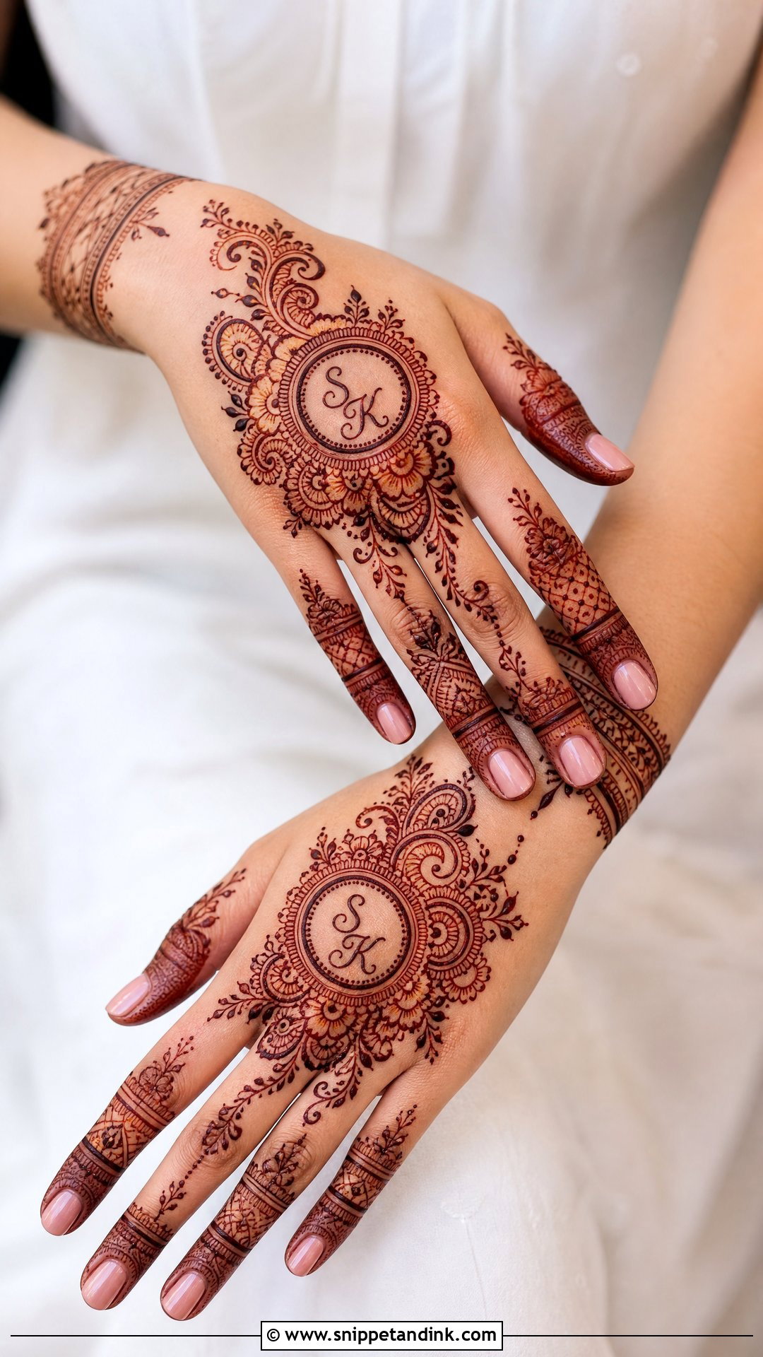 Bridal Mehndi Design With Initials - Snippet and Ink - 20 Modern Bridal Mehndi Designs