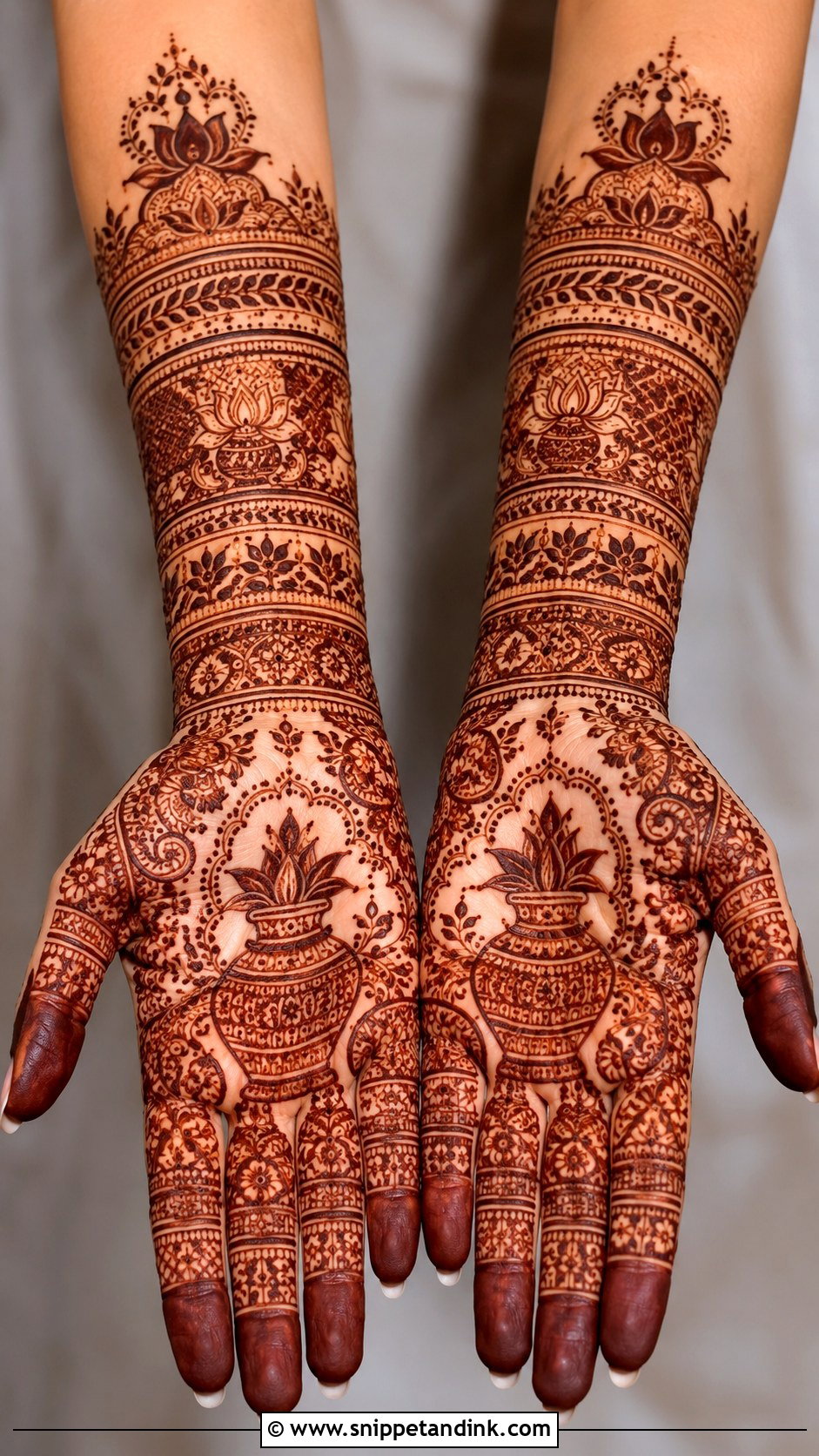 Bridal Mehndi Design With Kalash Motif - Snippet and Ink - 35 Bridal Mehndi Designs