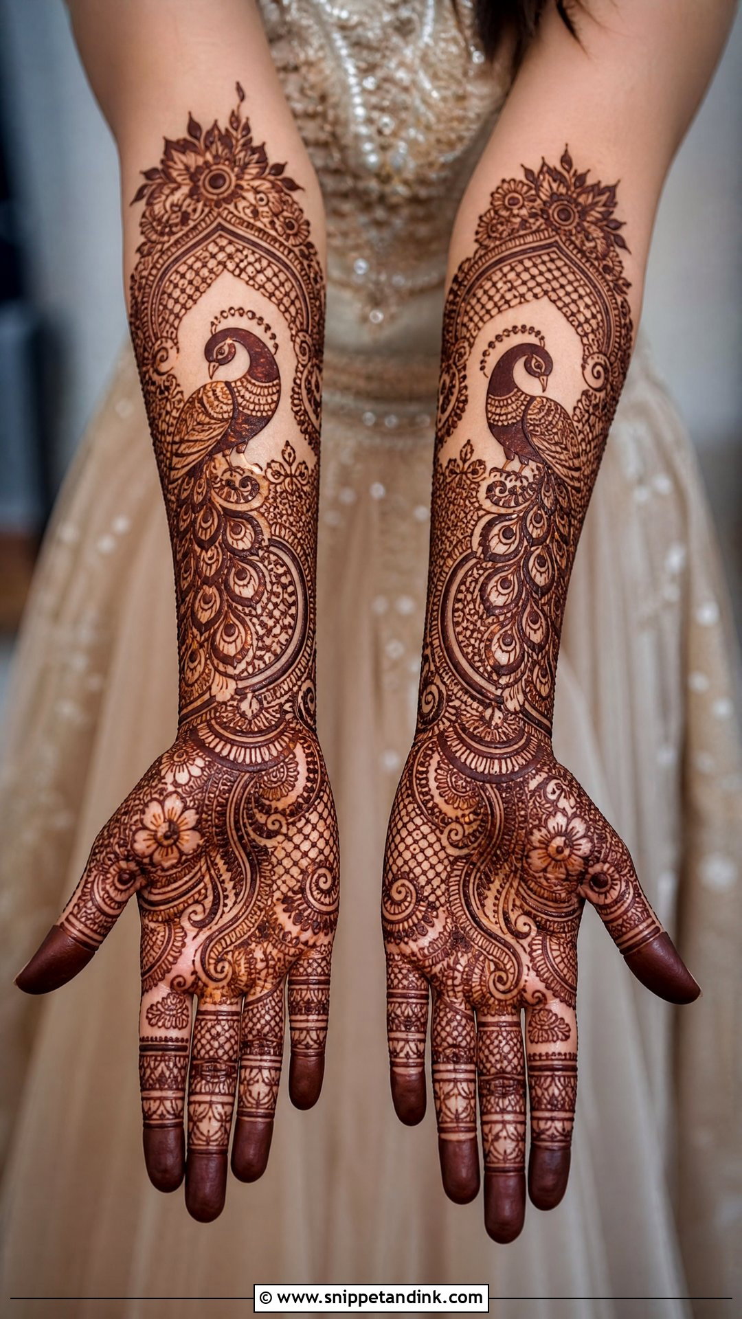 Bridal Mehndi Design With Peacock Motif - Snippet and Ink - 20 Modern Bridal Mehndi Designs