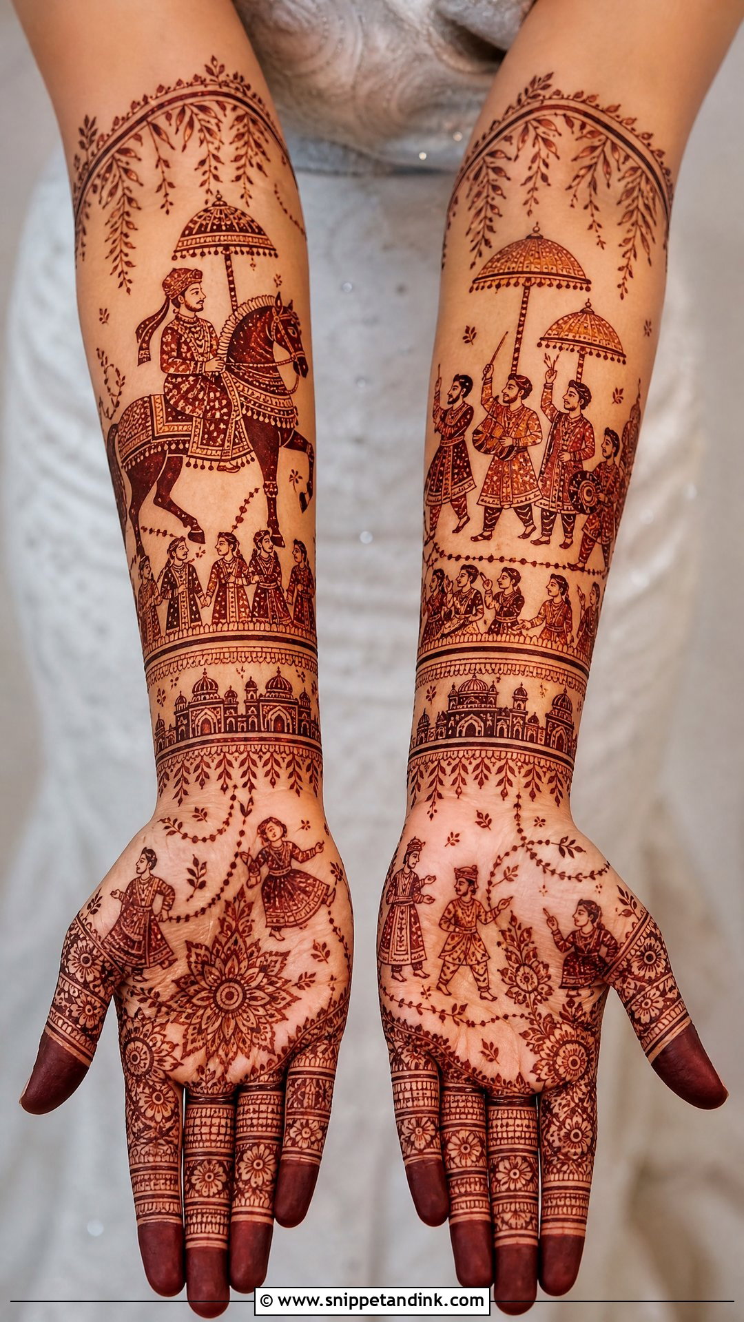 Bridal Mehndi With Baraat Figures - Snippet and Ink - 20 Bridal Mehndi Designs with Figures