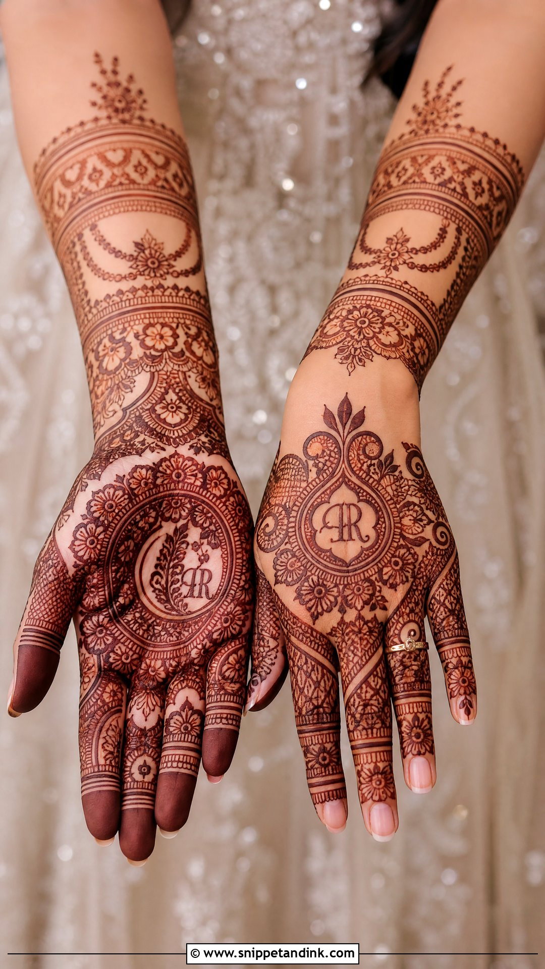 Bridal Mehndi With Initials - Snippet and Ink - 30 Bridal Hands Mehndi Designs