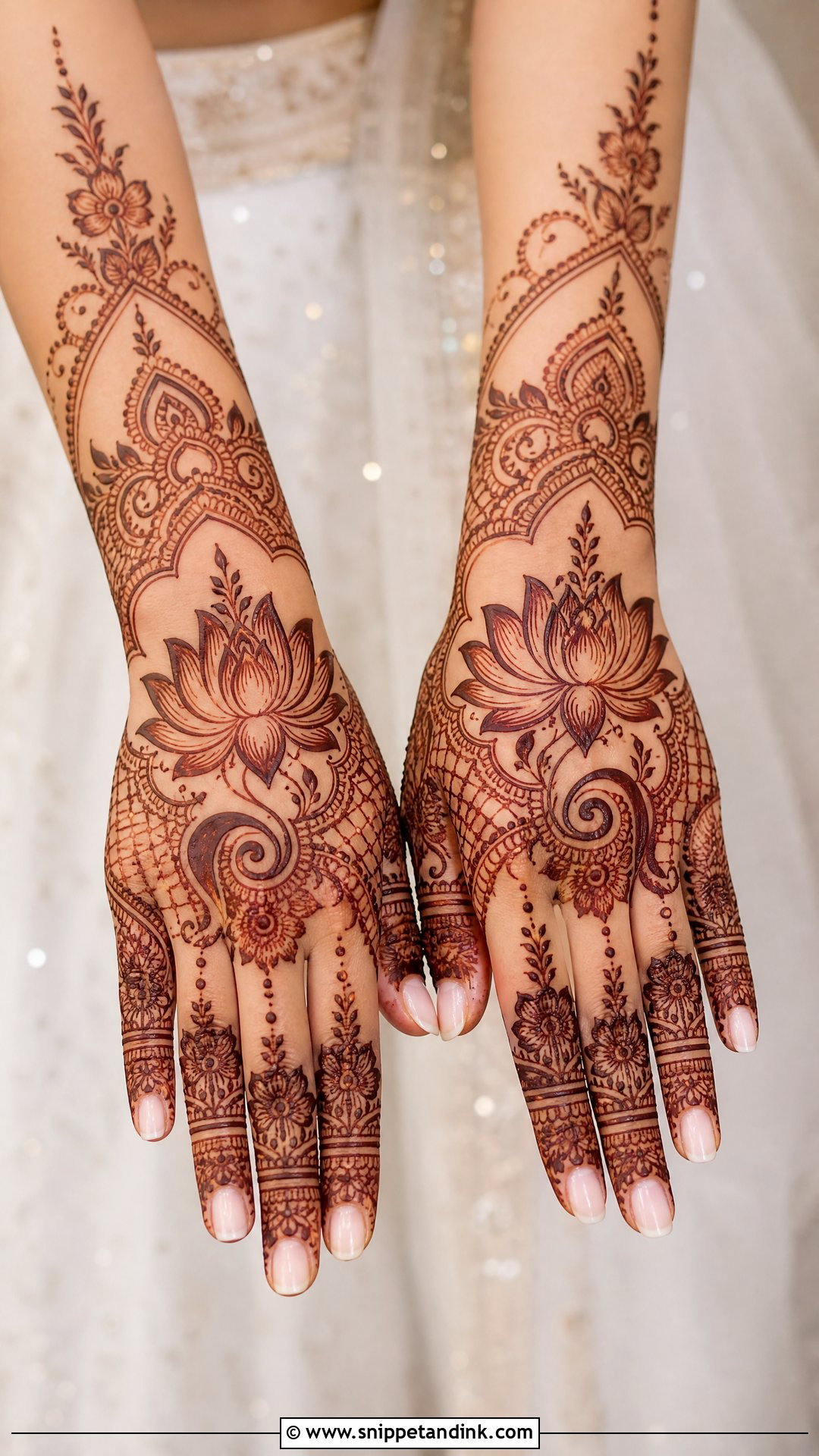 Bridal Mehndi With Lotus Design - Snippet and Ink - 30 Bridal Hands Mehndi Designs