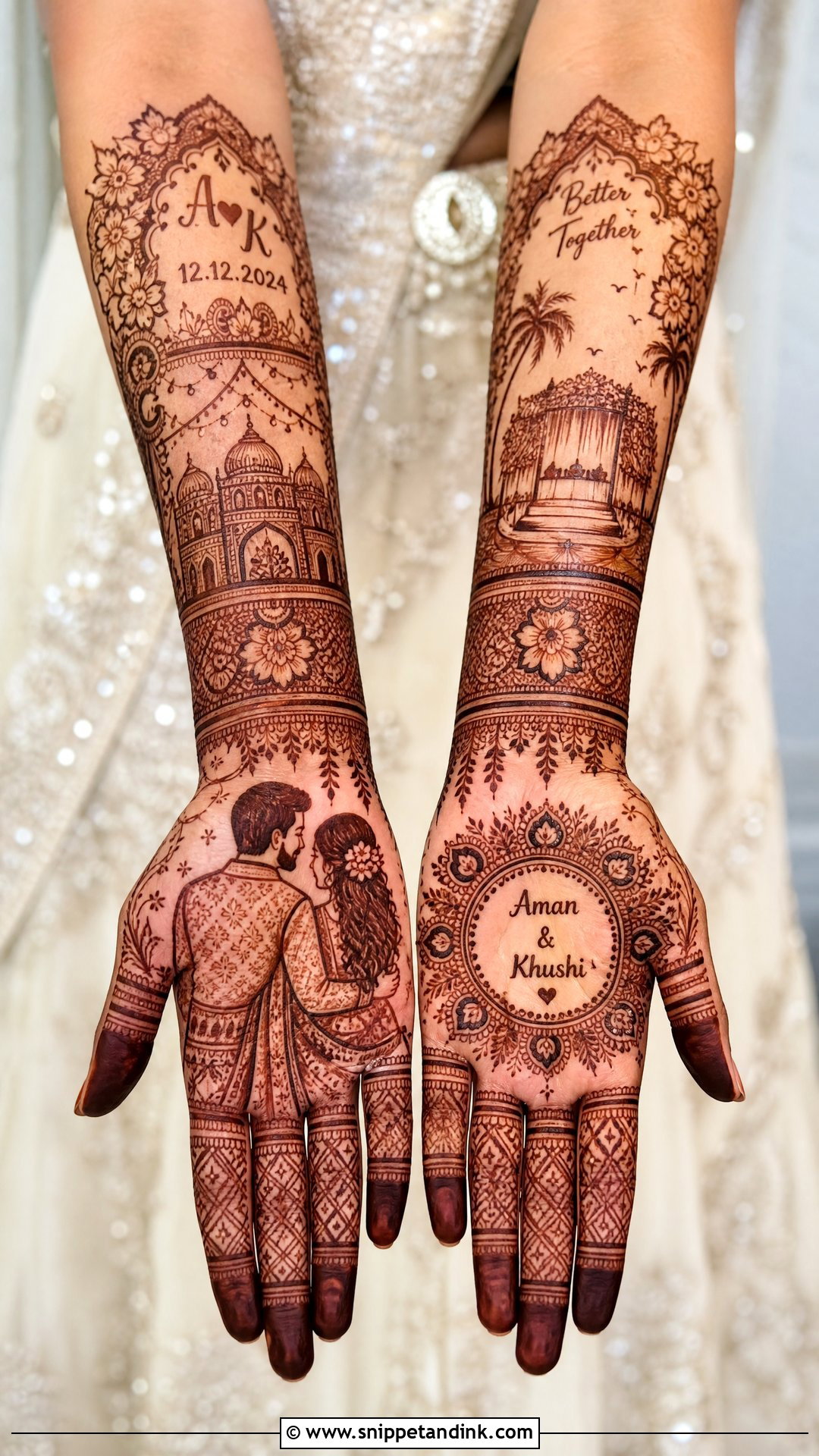 Bridal Mehndi With Personalized Figures - Snippet and Ink - 20 Bridal Mehndi Designs with Figures