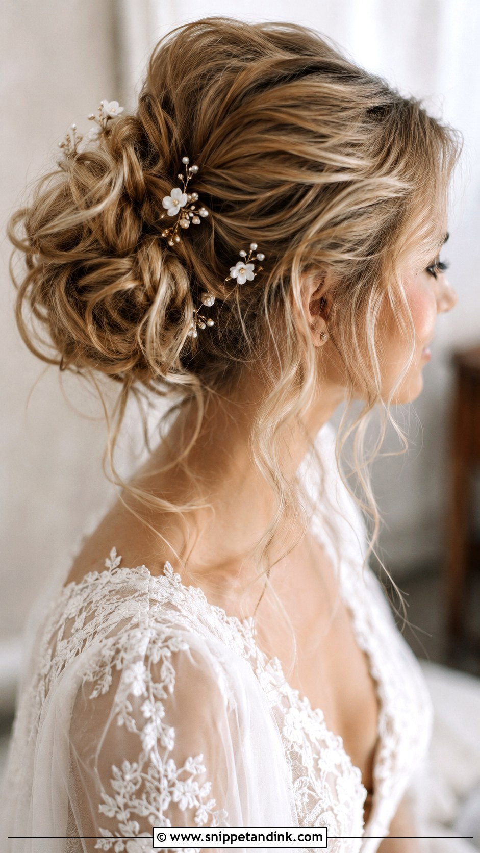 Bridal Messy Bun - Snippet and Ink - 20 Bridal Hair 2024 Ideas