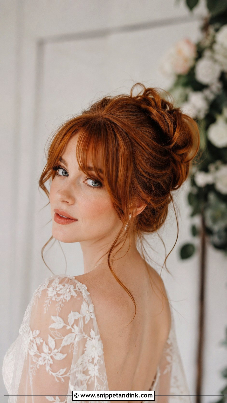 Bridal Messy Bun With Bangs - Snippet and Ink - 20 Bridal Hairstyle with Bangs