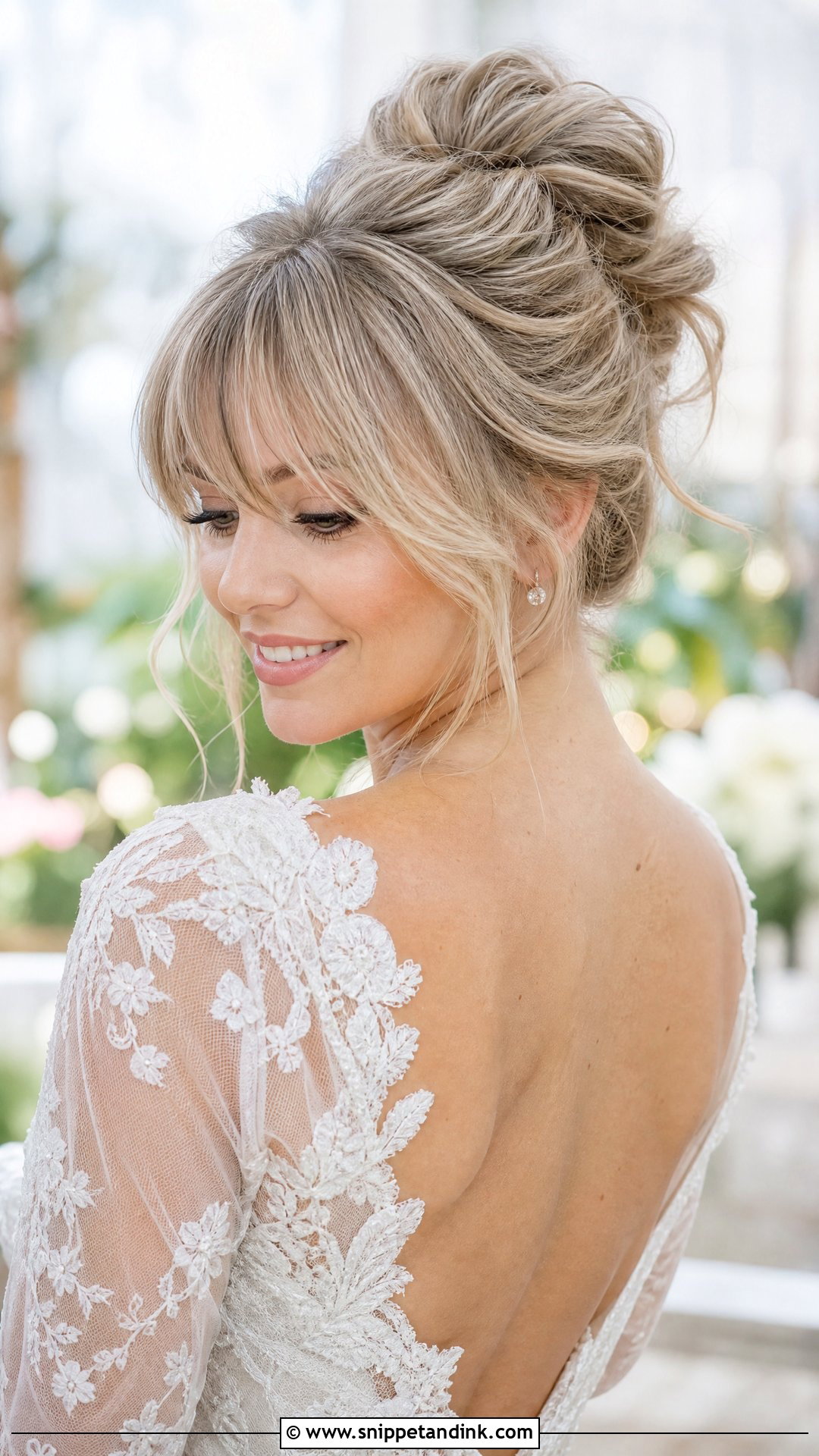 Bridal Messy Bun With Bangs - Snippet and Ink - 15 Bridal Hairstyles Bangs