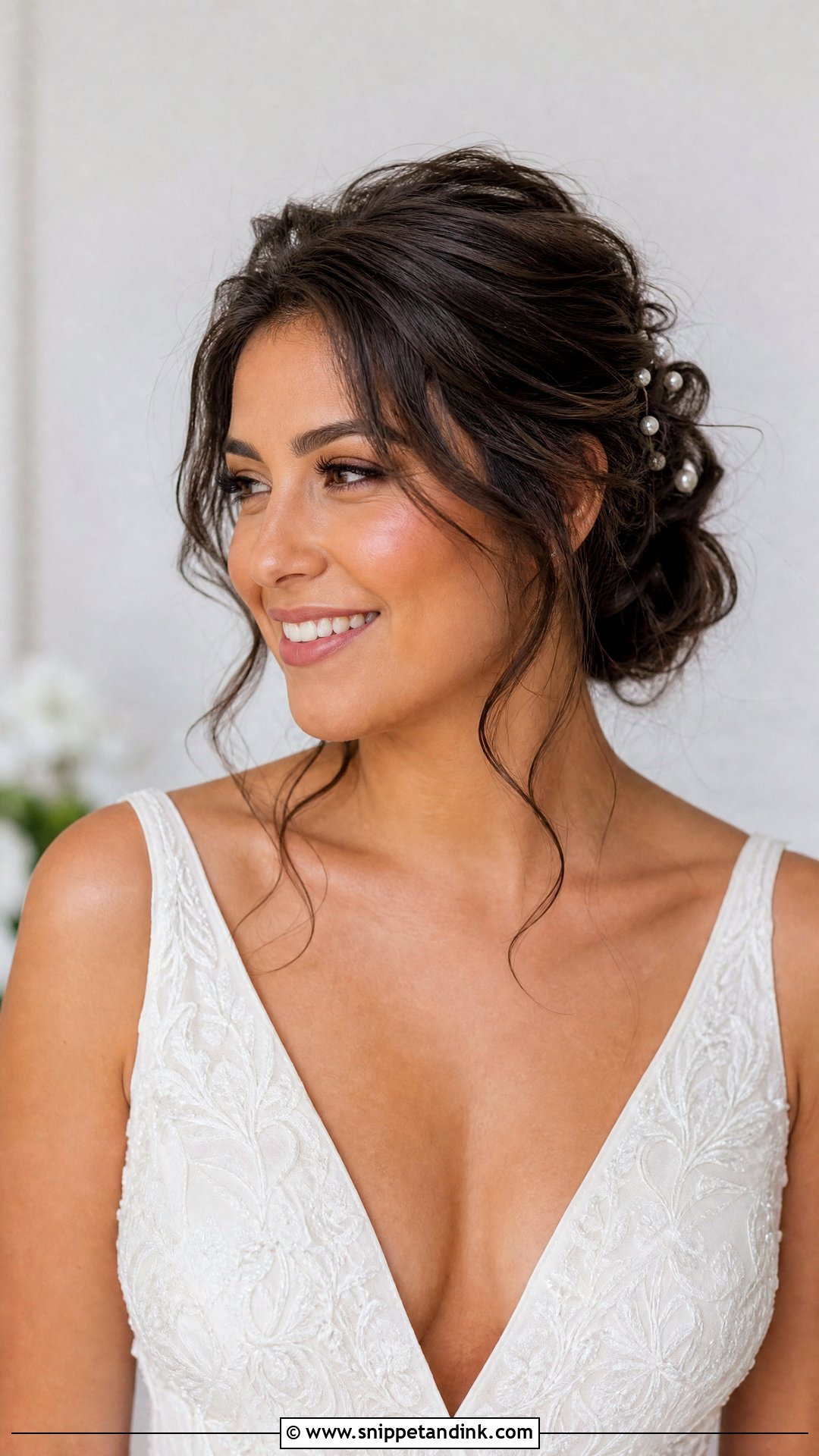 Bridal Messy Bun With Face Framing Pieces - Snippet and Ink - 15 Big Forehead Bridal Hairstyles