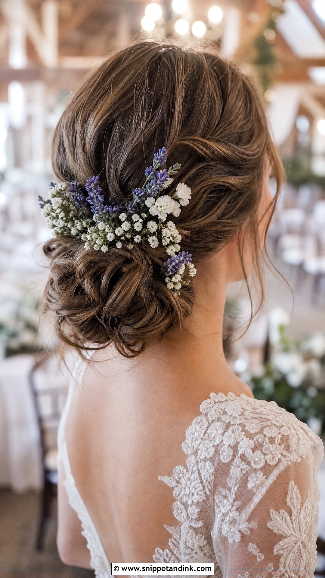 Bridal Messy Bun With Flowers - Snippet and Ink - 15 Bridal Real Flower Hairstyle Ideas