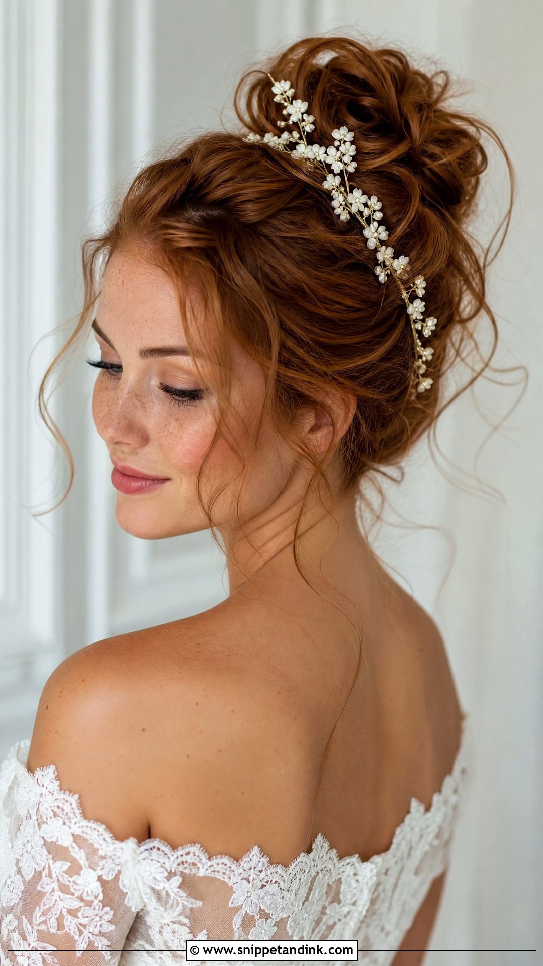 Bridal Messy Bun With Flowers - Snippet and Ink - 15 Bridal Updo with Flowers Ideas