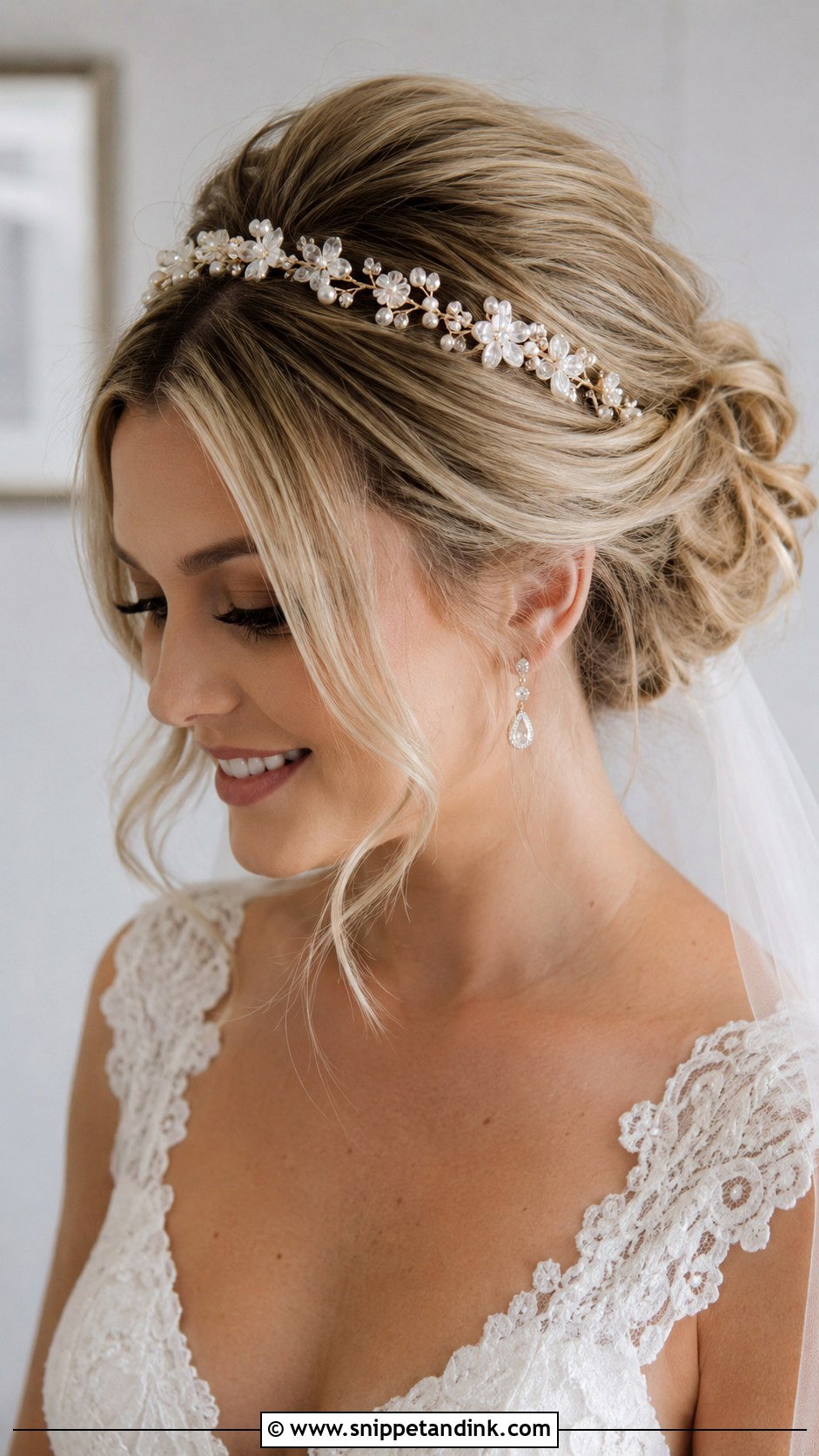 Bridal Messy Bun With Headband - Snippet and Ink - 20 Bridal Hairstyles with Headband