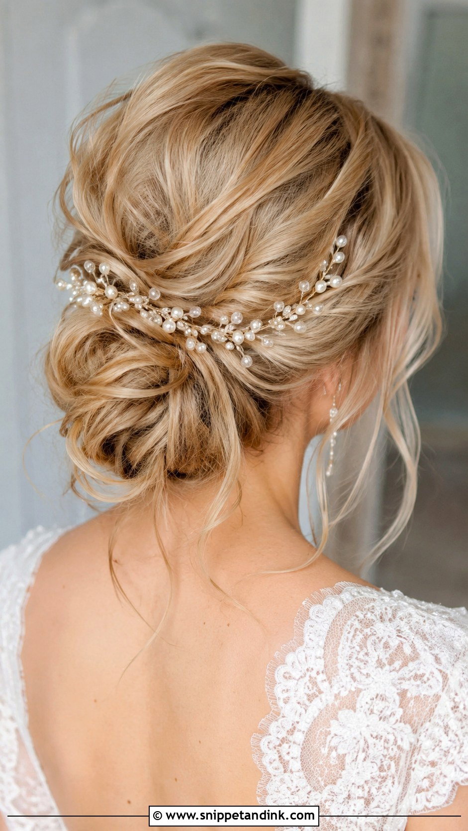 Bridal Messy Bun With Pearl Headpiece - Snippet and Ink - 20 Bridal Hair with Accessories