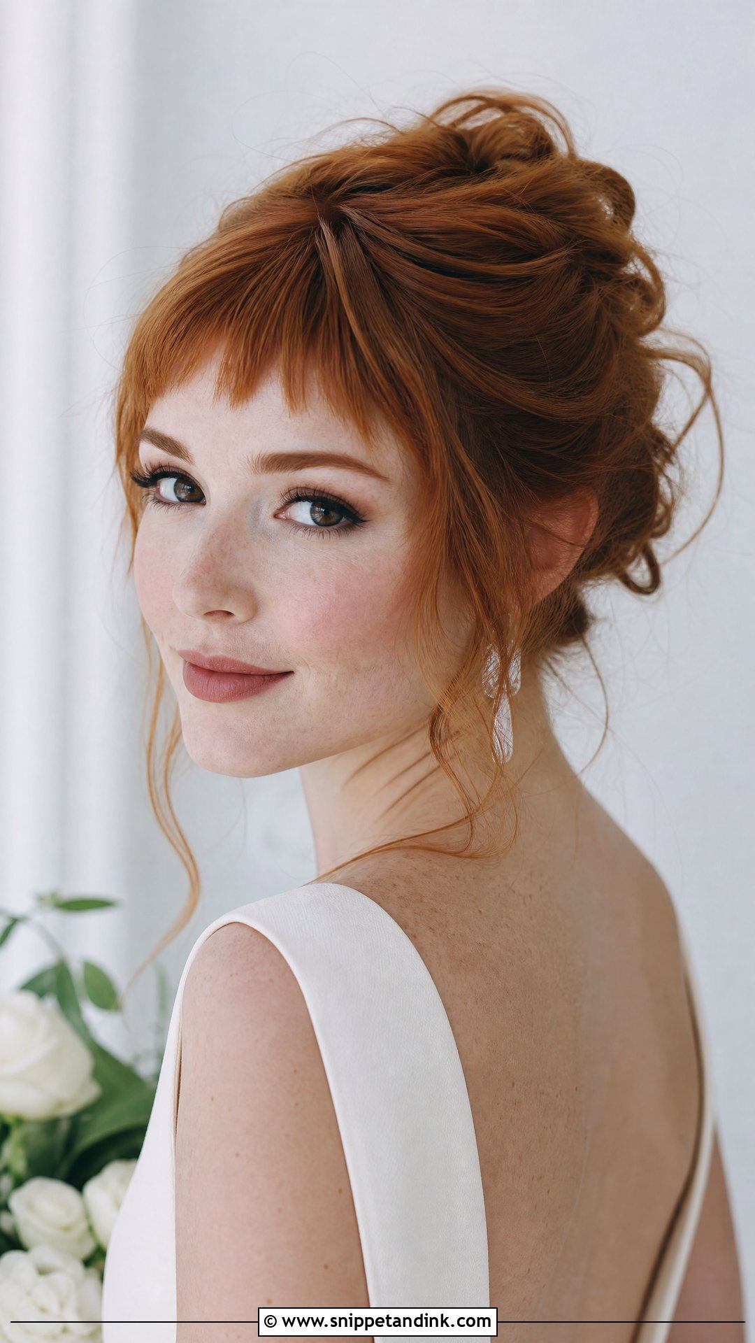 Bridal Micro Fringe Textured Updo - Snippet and Ink - 15 Bridal Hair Fringe Ideas