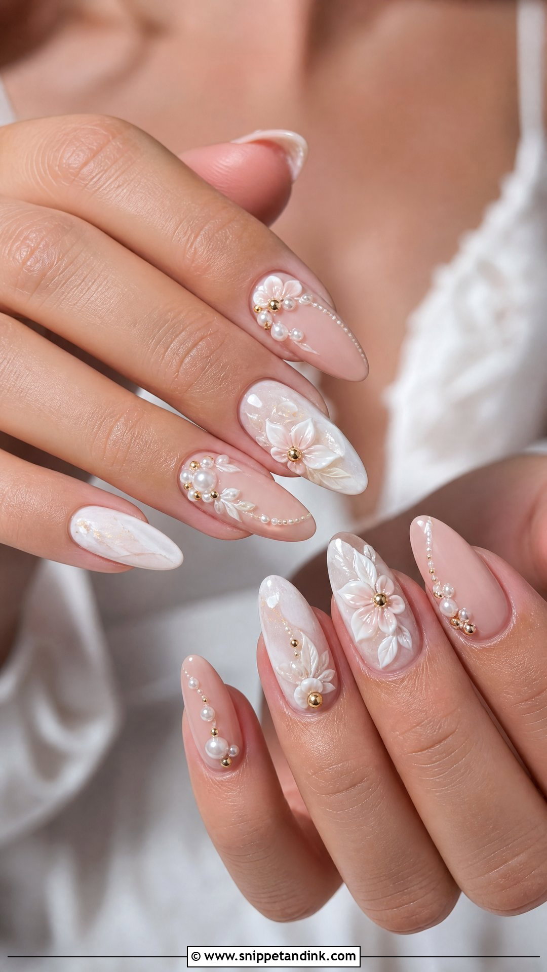 Bridal Nails With 3D Flowers - Snippet and Ink - 25 Nail Art for Wedding Indian Brides Ideas
