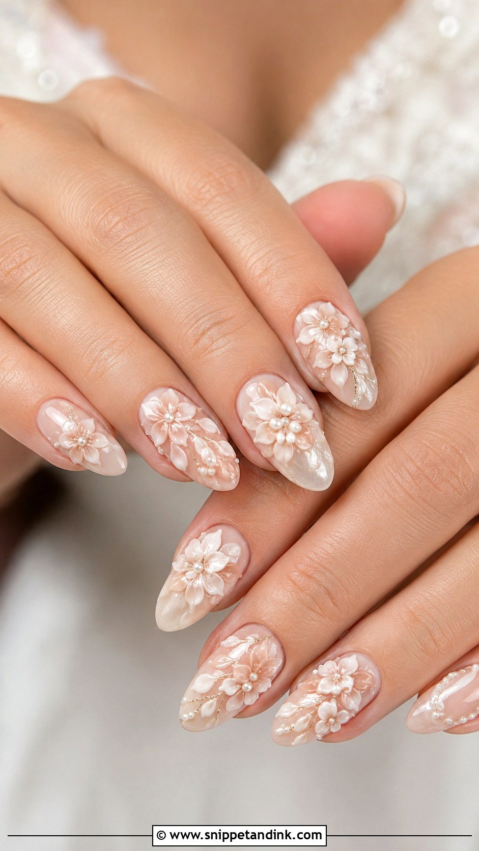 Bridal Nails With 3D Flowers - Snippet and Ink - 30 Bridal Nail Art Indian Ideas