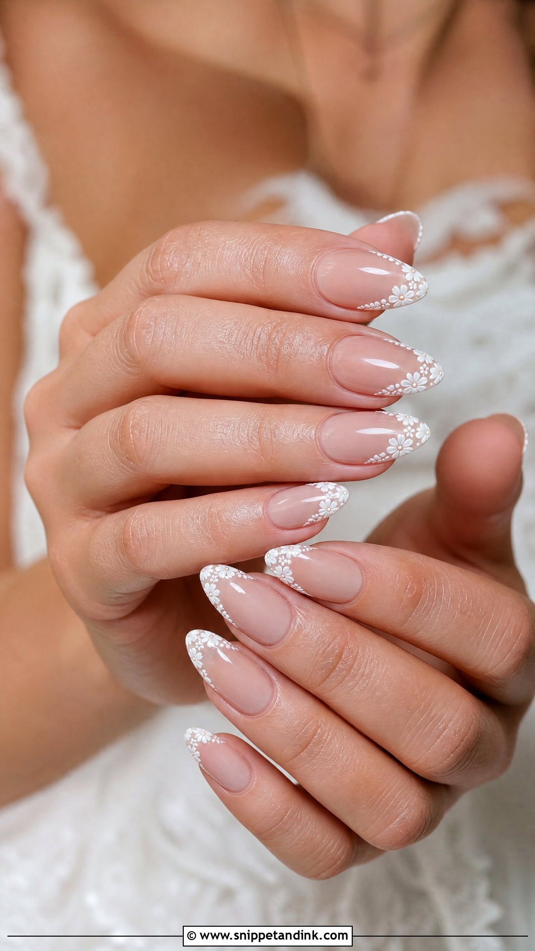 Bridal Nails With Floral French Tips - Snippet and Ink - 25 Bridal Nail Art Designs