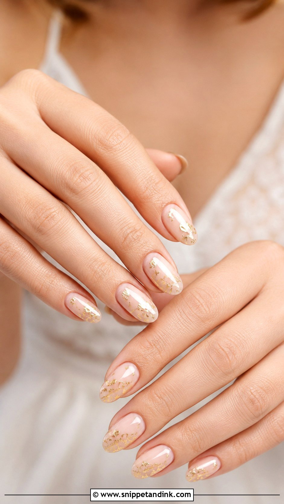 Bridal Nails With Gold Foil - Snippet and Ink - 20 Bridal Nails Art