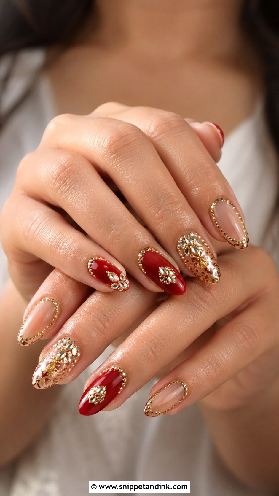 Bridal Nails With Kundan Art - Snippet and Ink - 30 Bridal Nail Art Indian Ideas