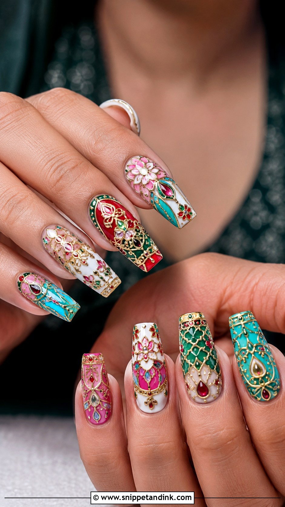Bridal Nails With Meenakari Art - Snippet and Ink - 30 Bridal Nail Art Indian Ideas