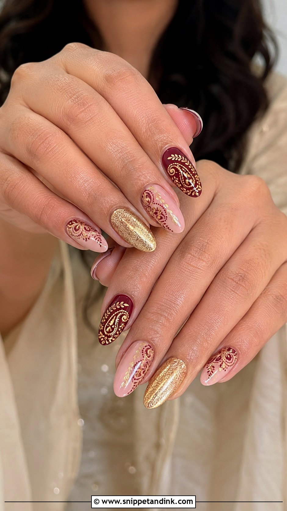 Bridal Nails With Paisley Art - Snippet and Ink - 30 Bridal Nail Art Indian Ideas