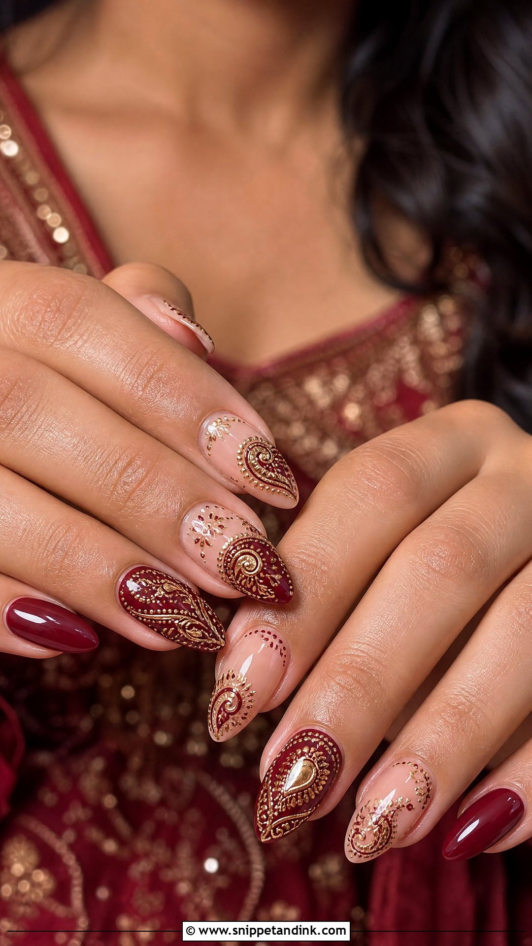 Bridal Nails With Paisley Art - Snippet and Ink - 25 Nail Art for Wedding Indian Brides Ideas