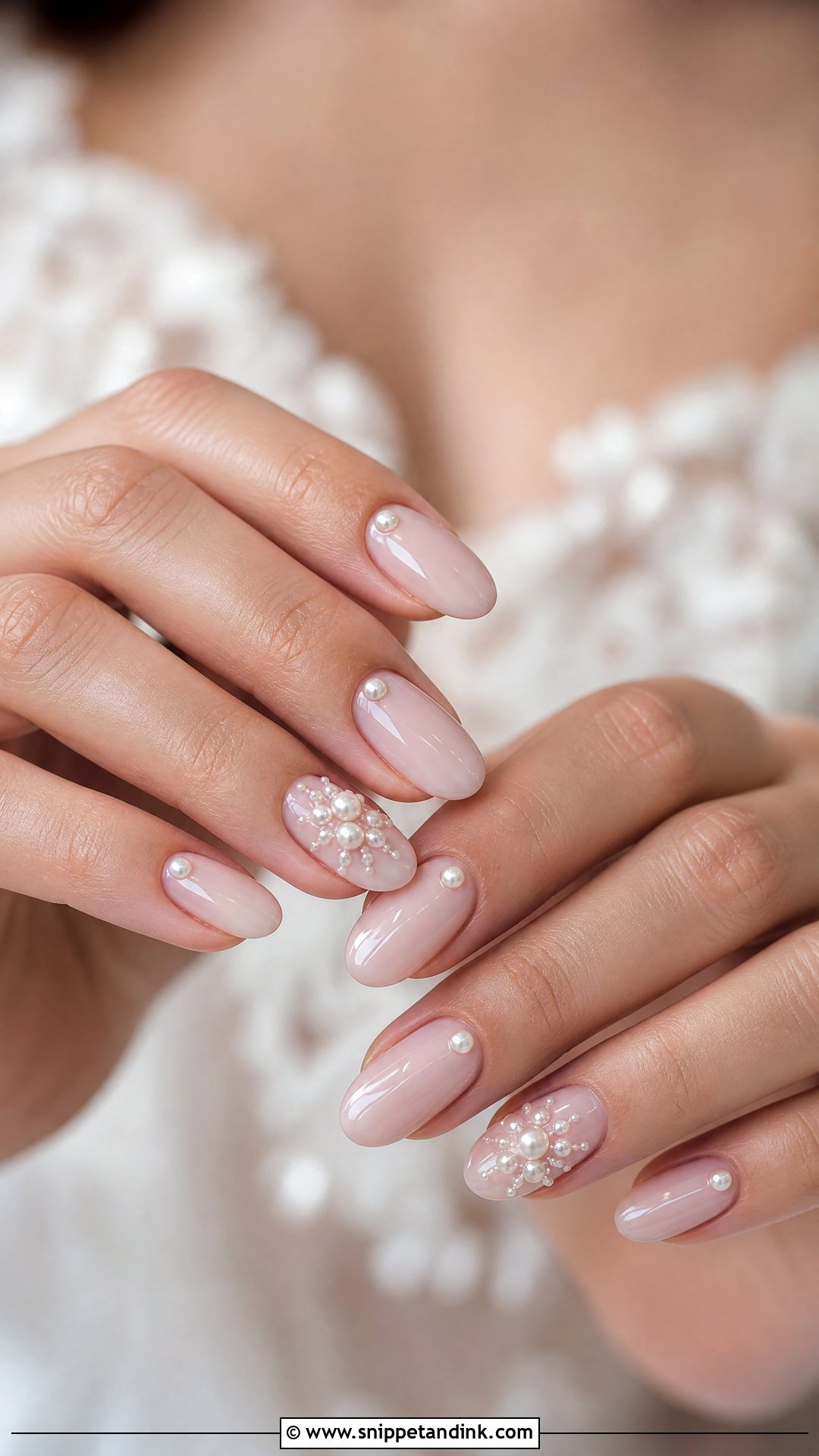 Bridal Nails With Pearl Accents - Snippet and Ink - 25 Bridal Nail Art Designs