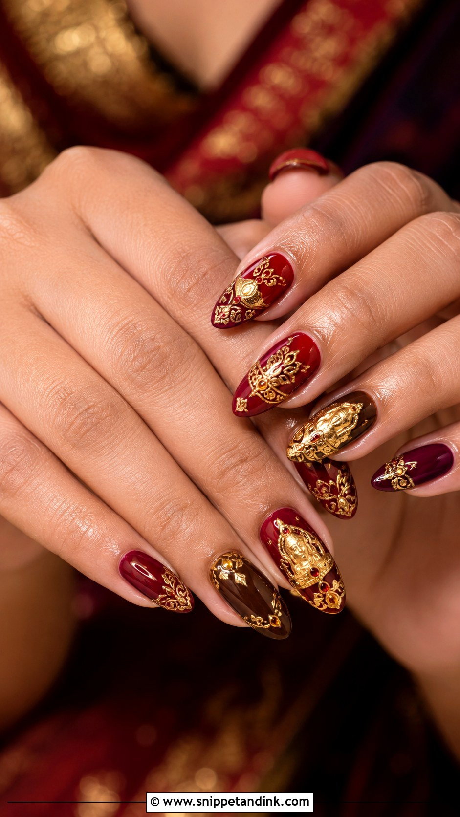Bridal Nails With Temple Jewelry Art - Snippet and Ink - 30 Bridal Nail Art Indian Ideas