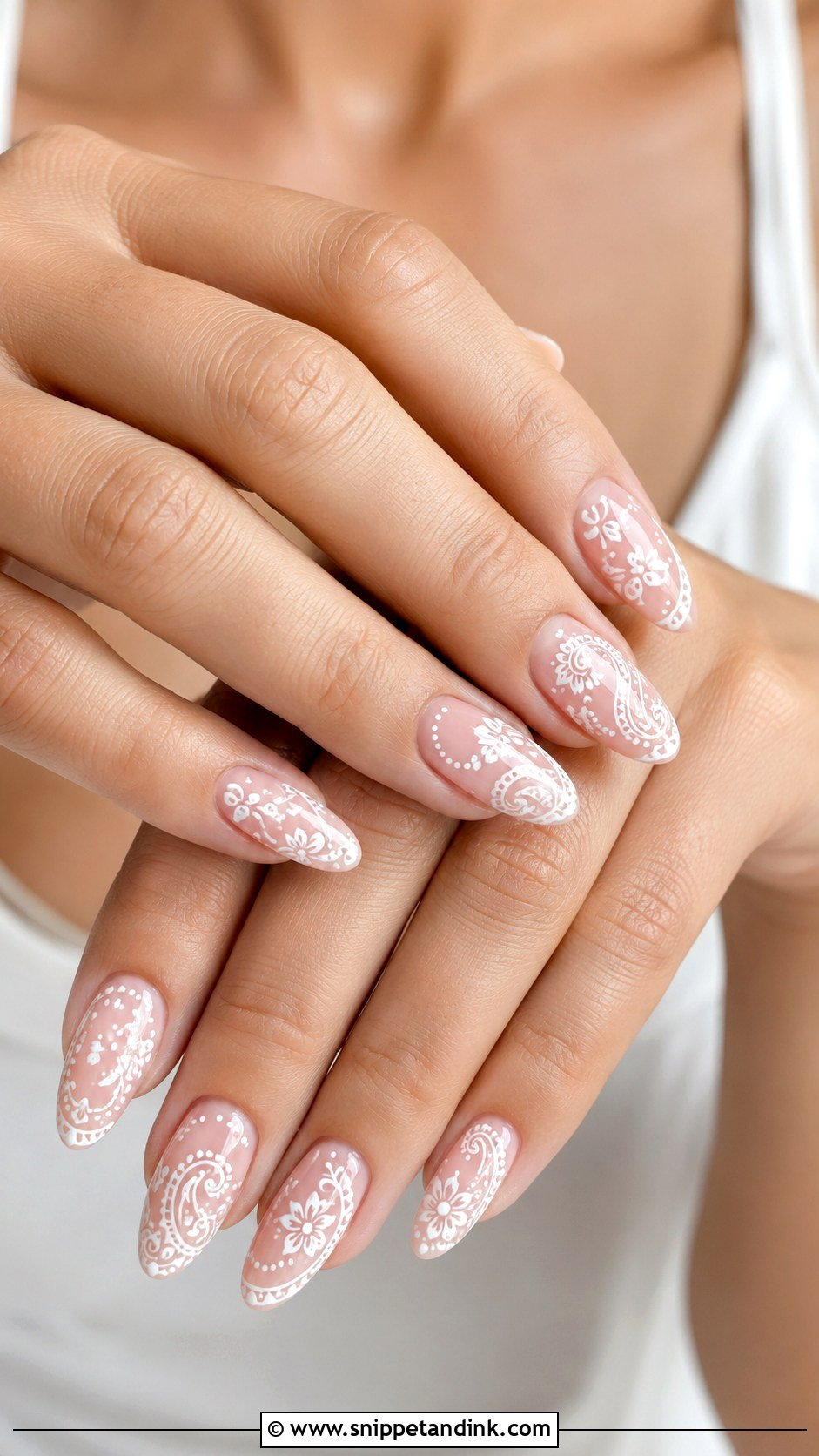 Bridal Nails With White Henna Art - Snippet and Ink - 30 Bridal Nail Art Indian Ideas
