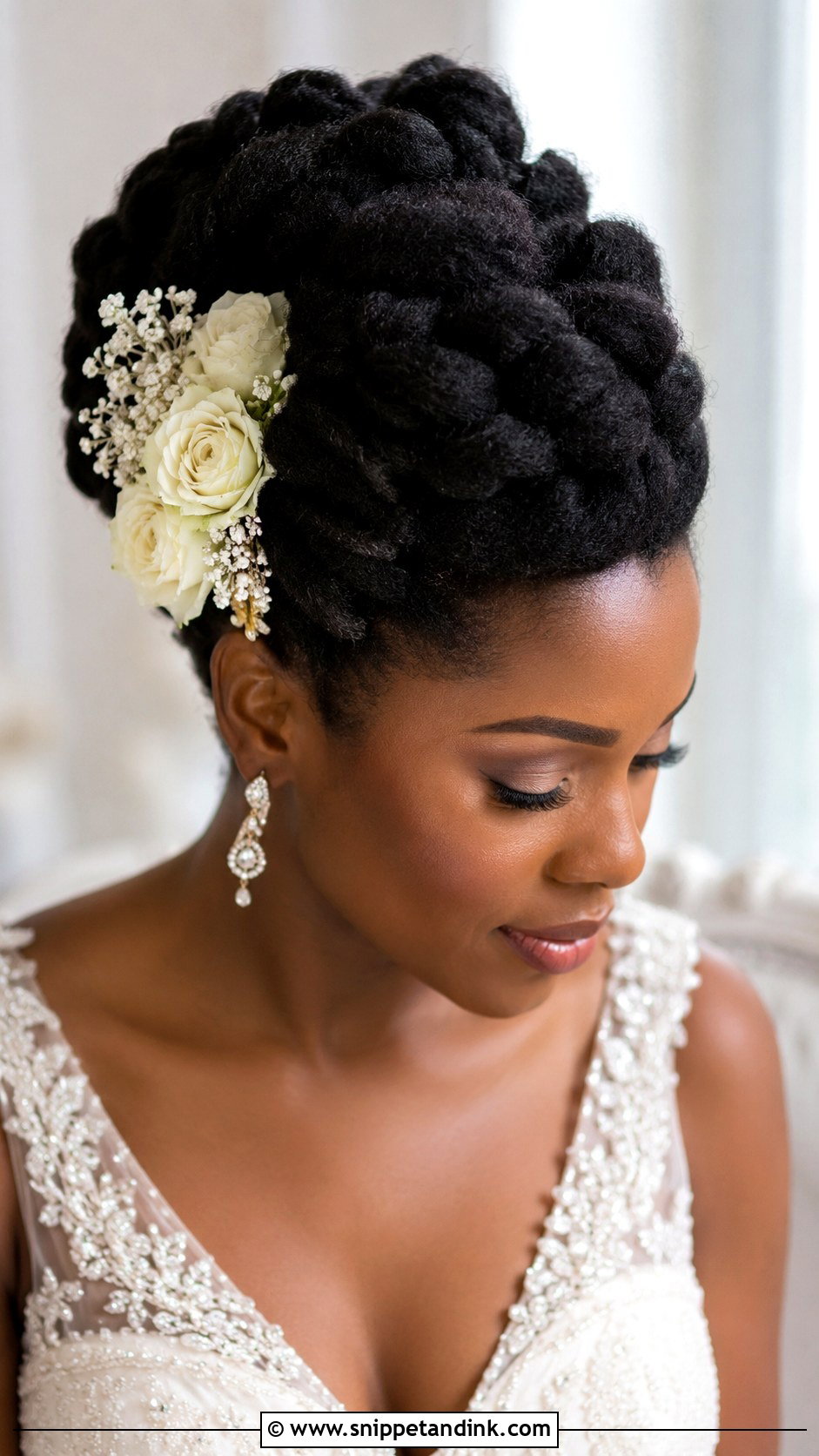 Bridal Natural Hair Updo With Flowers - Snippet and Ink - 20 Bridal Hairstyle with Flowers