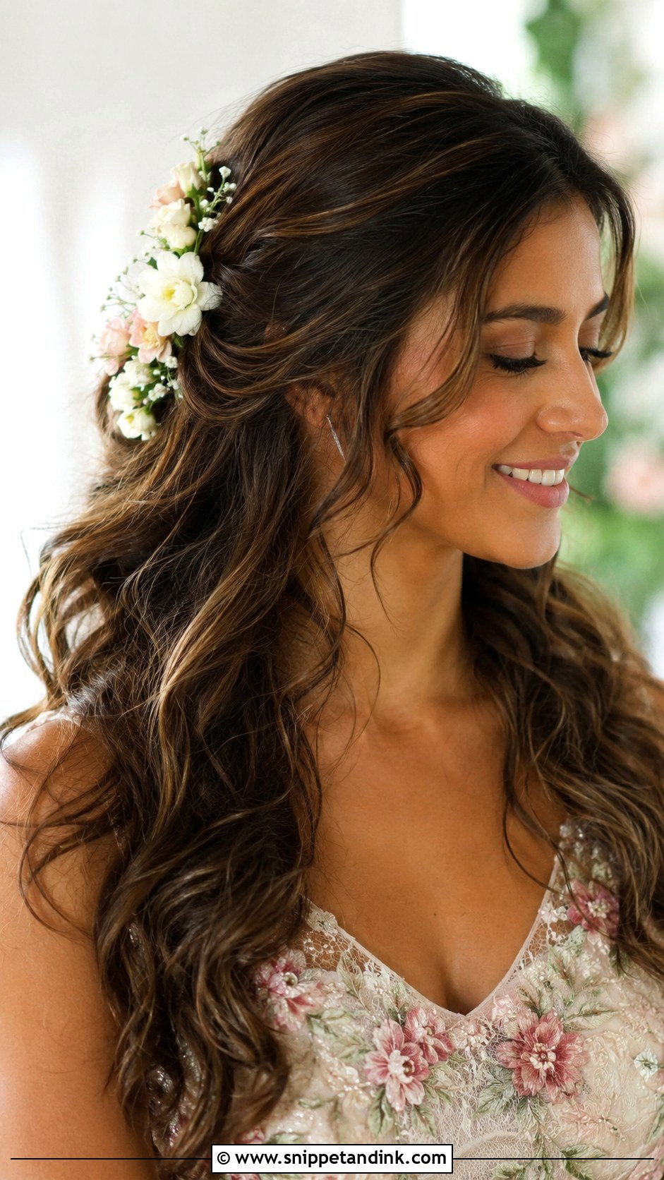 Bridal Open Hair With Center Part - Snippet and Ink - 15 Open Hair for Bride Ideas