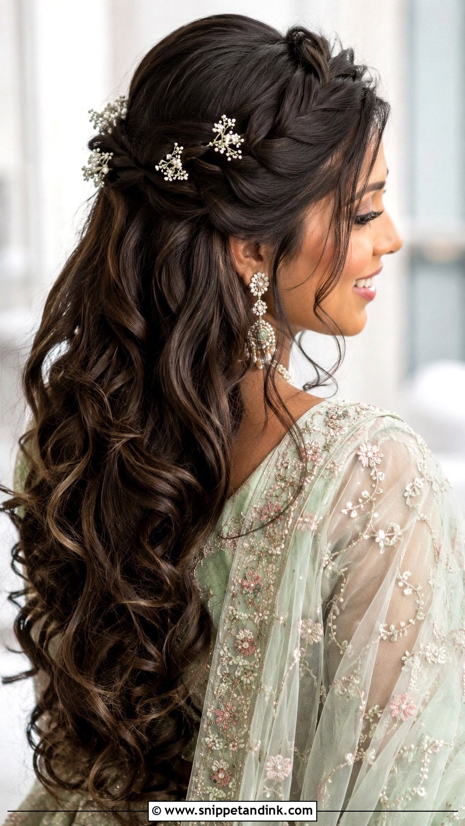 Bridal Open Hair With Half Up Braid - Snippet and Ink - 15 Open Hair for Bride Ideas