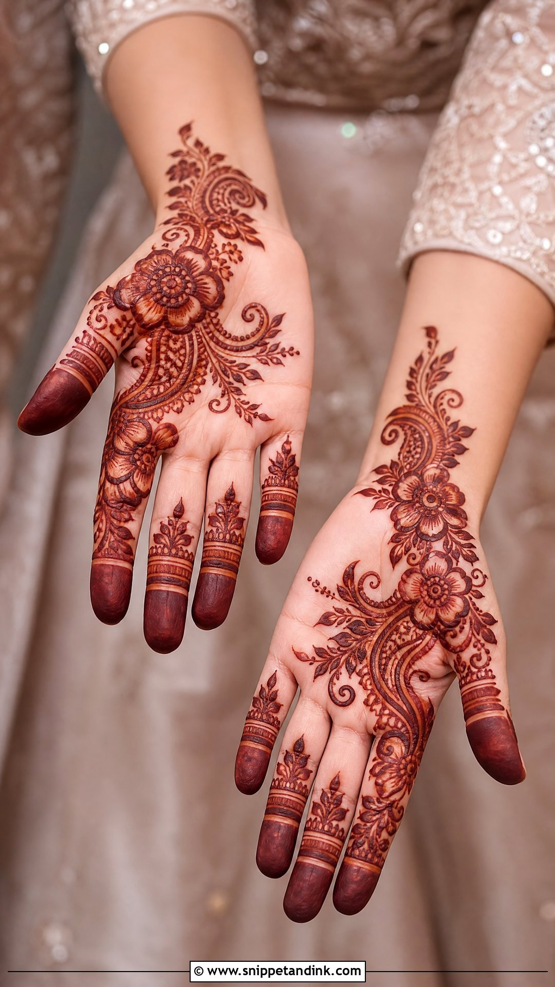 Bridal Palm Mehndi Design With Arabic Trail - Snippet and Ink - 20 Bridal Palm Mehndi Design Ideas