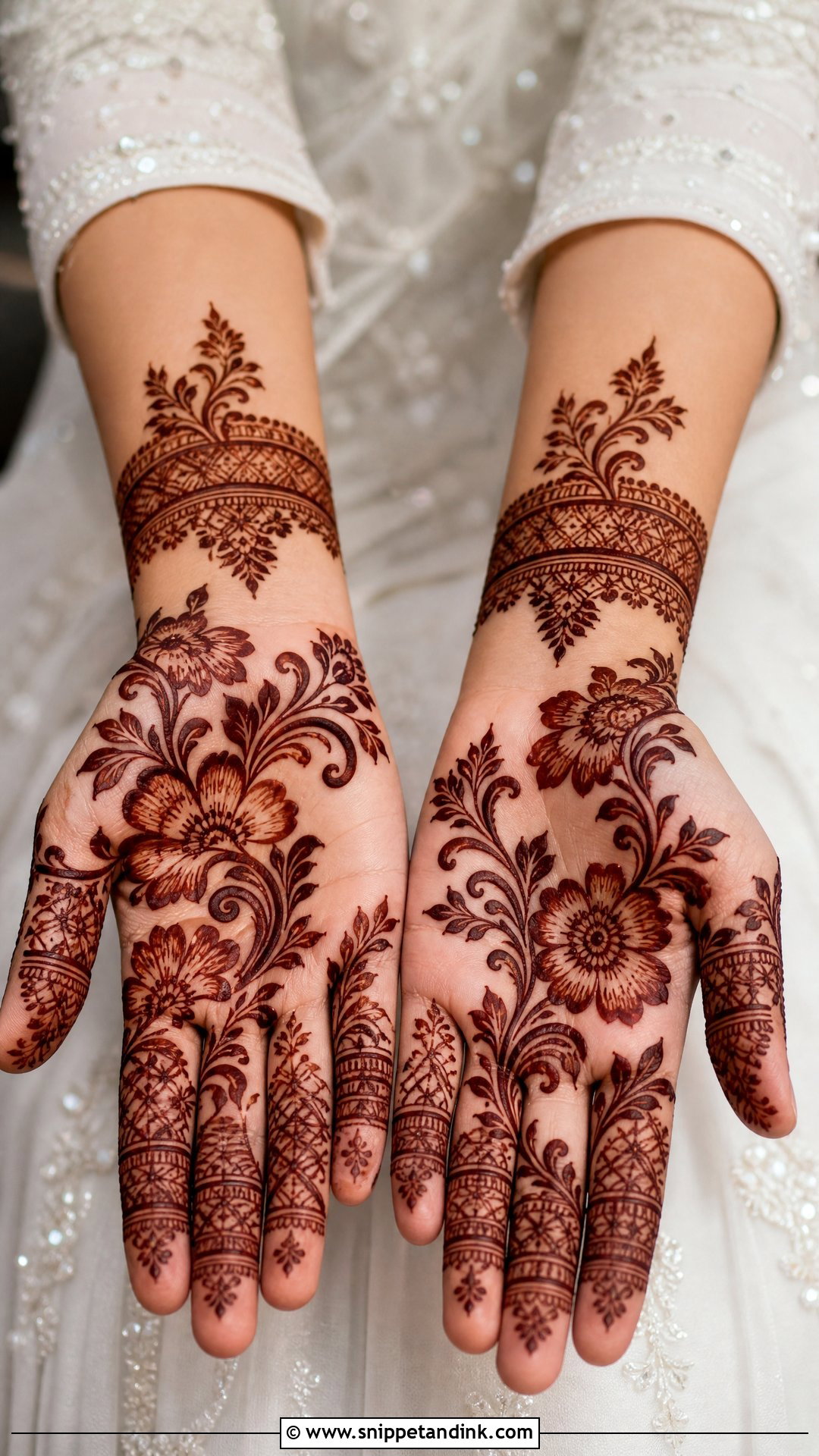 Bridal Palm Mehndi Design With Floral Vine - Snippet and Ink - 20 Bridal Palm Mehndi Design Ideas