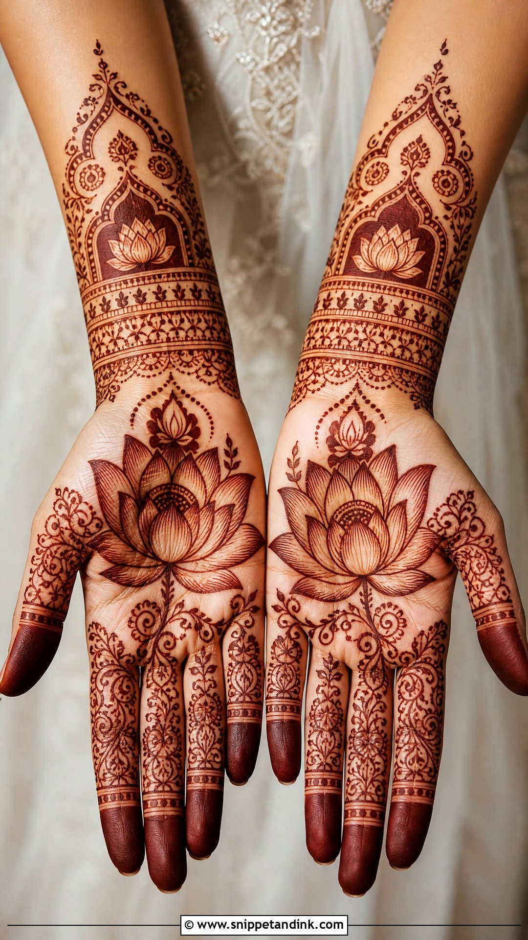 Bridal Palm Mehndi Design With Lotus - Snippet and Ink - 20 Bridal Palm Mehndi Design Ideas