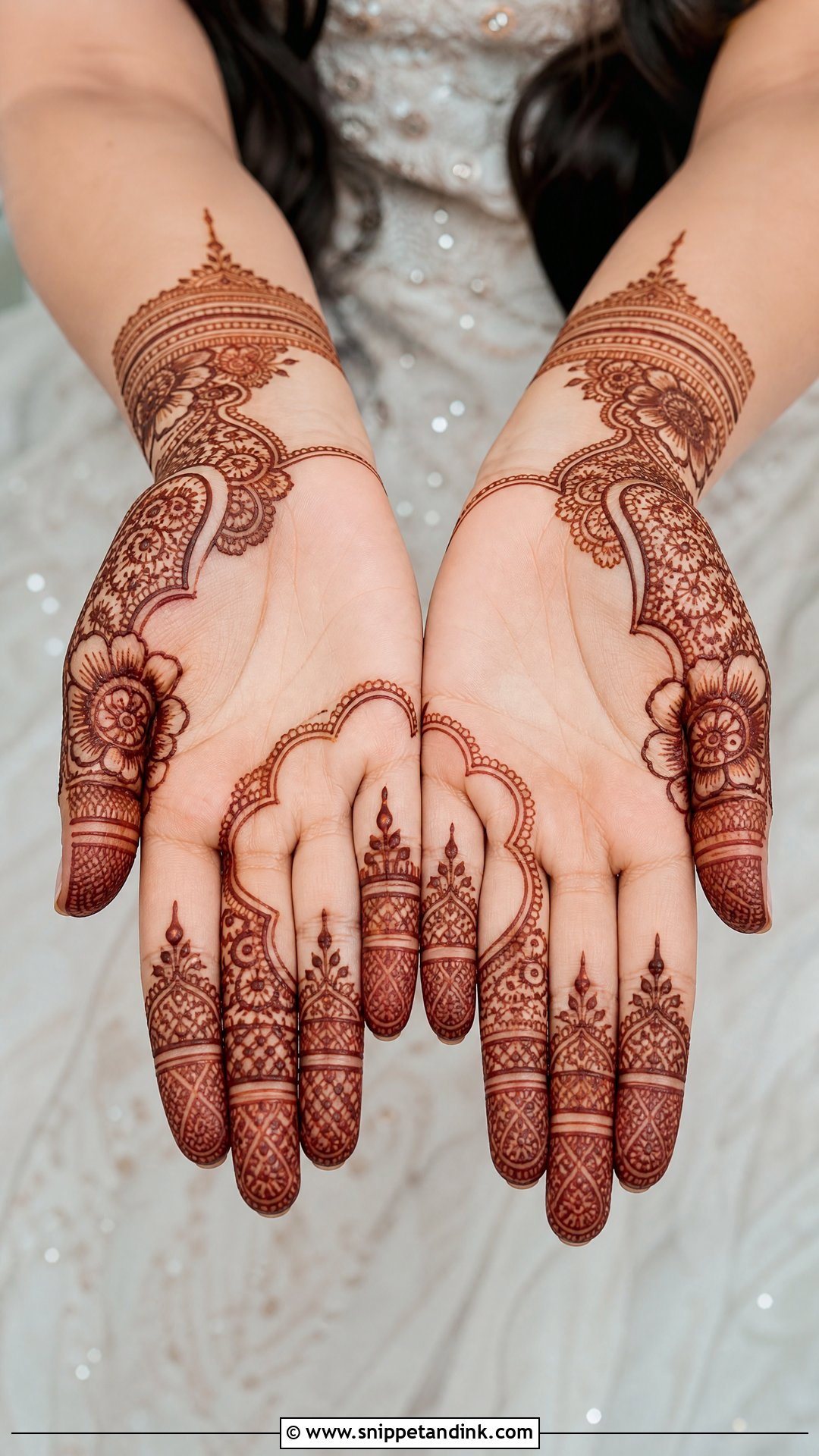 Bridal Palm Mehndi Design With Negative Space - Snippet and Ink - 20 Bridal Palm Mehndi Design Ideas