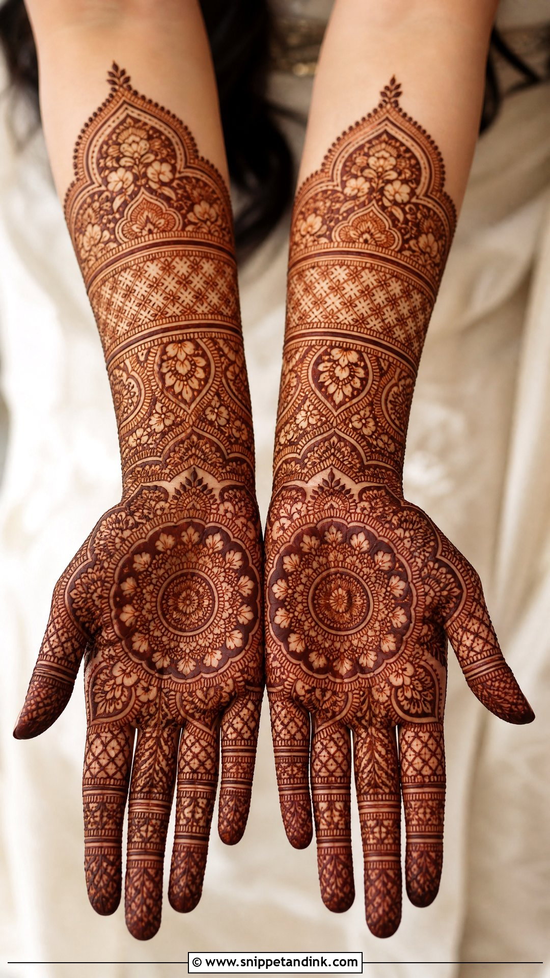 Bridal Palm Mehndi Design With Symmetrical Palms - Snippet and Ink - 20 Bridal Palm Mehndi Design Ideas