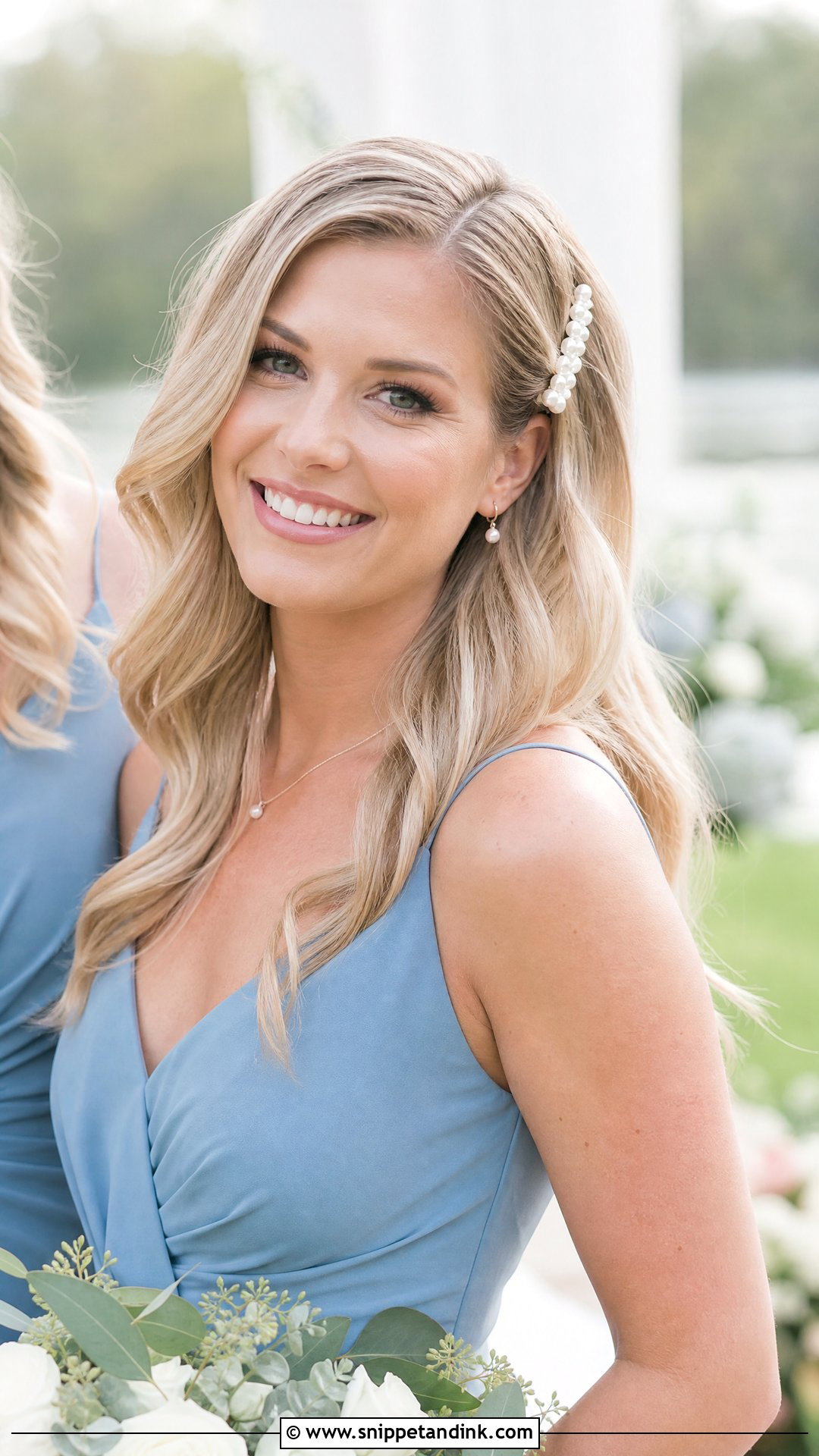Bridal Party Hair Down With Pearl Clips - Snippet and Ink - 15 Bridal Party Hair Down Ideas