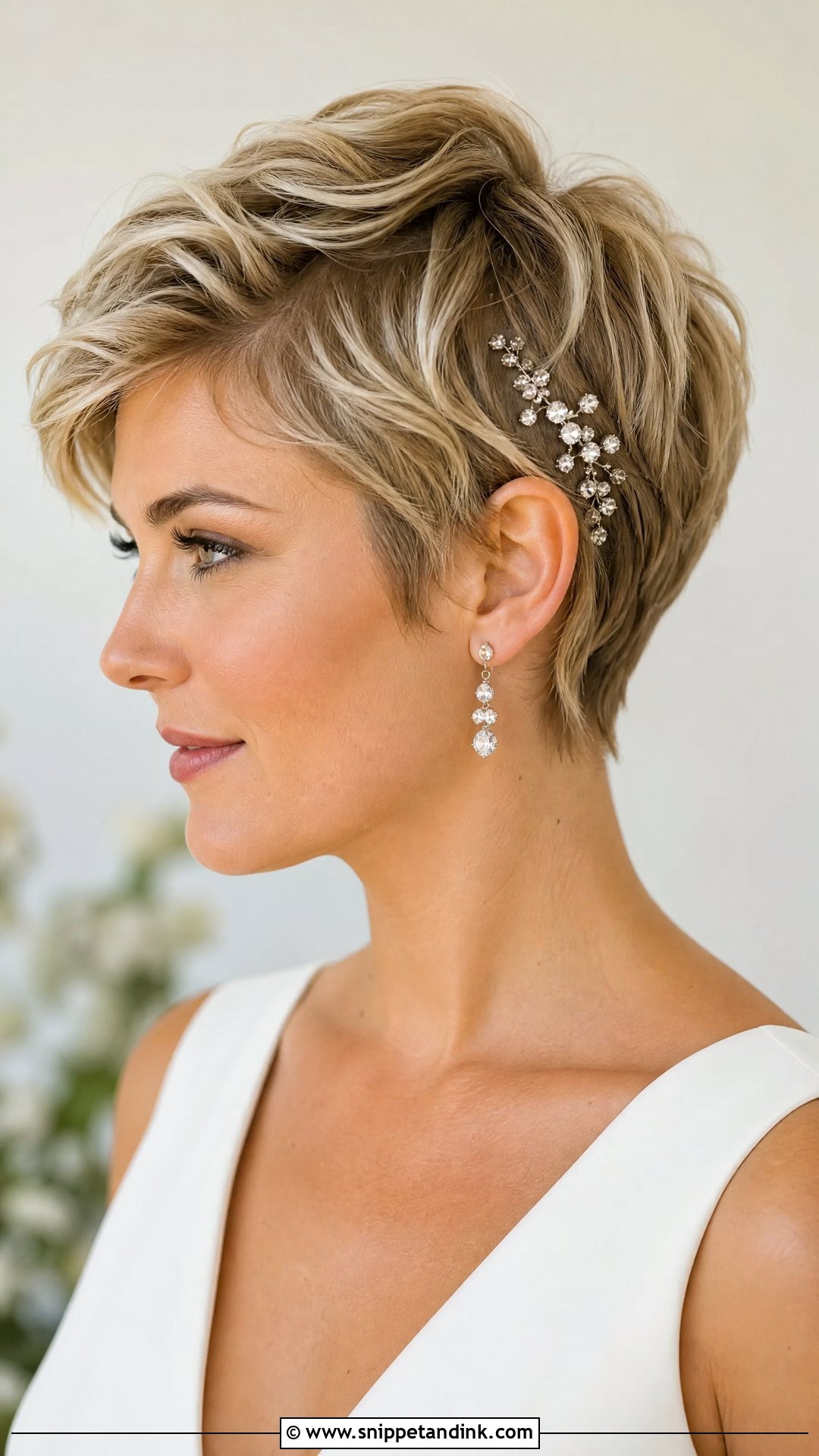 Bridal Pixie Cut With Crystal Hair Pins - Snippet and Ink - 15 Bridal Pixie Hairstyles