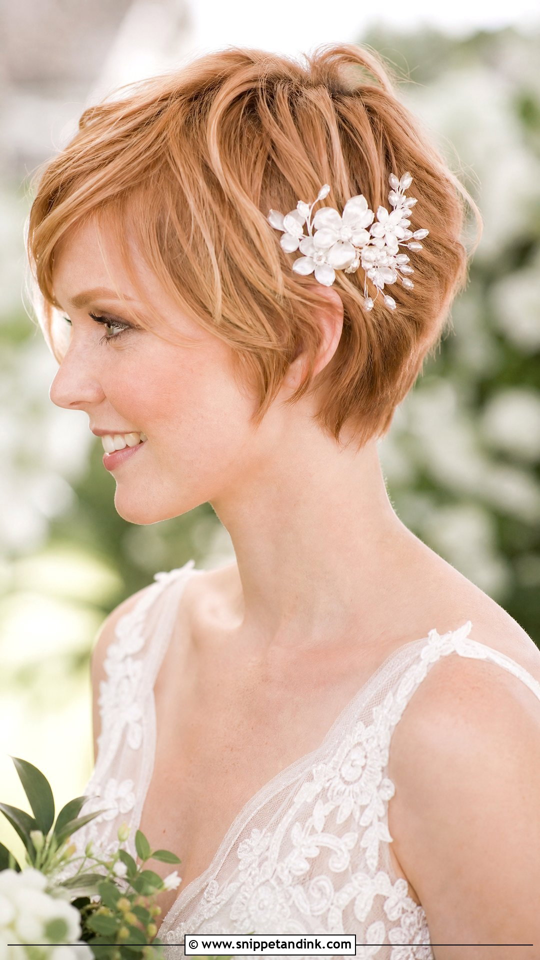 Bridal Pixie Cut With Floral Hair Comb - Snippet and Ink - 15 Bridal Pixie Hairstyles