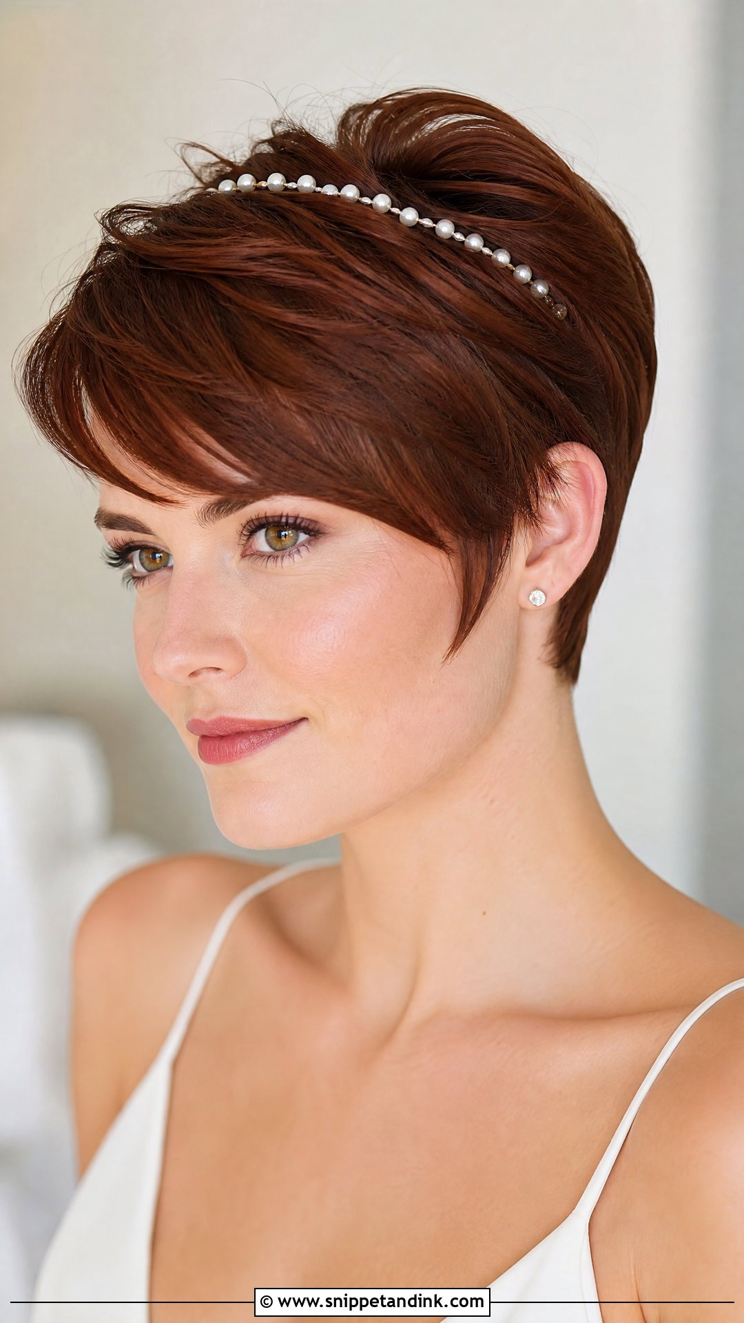 Bridal Pixie Cut With Long Bangs - Snippet and Ink - 15 Big Forehead Bridal Hairstyles