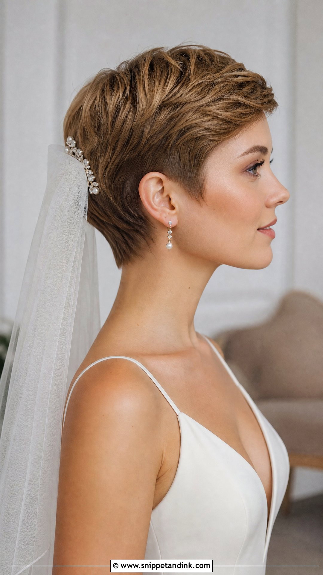 Bridal Pixie Cut With Short Veil - Snippet and Ink - 15 Bridal Pixie Hairstyles